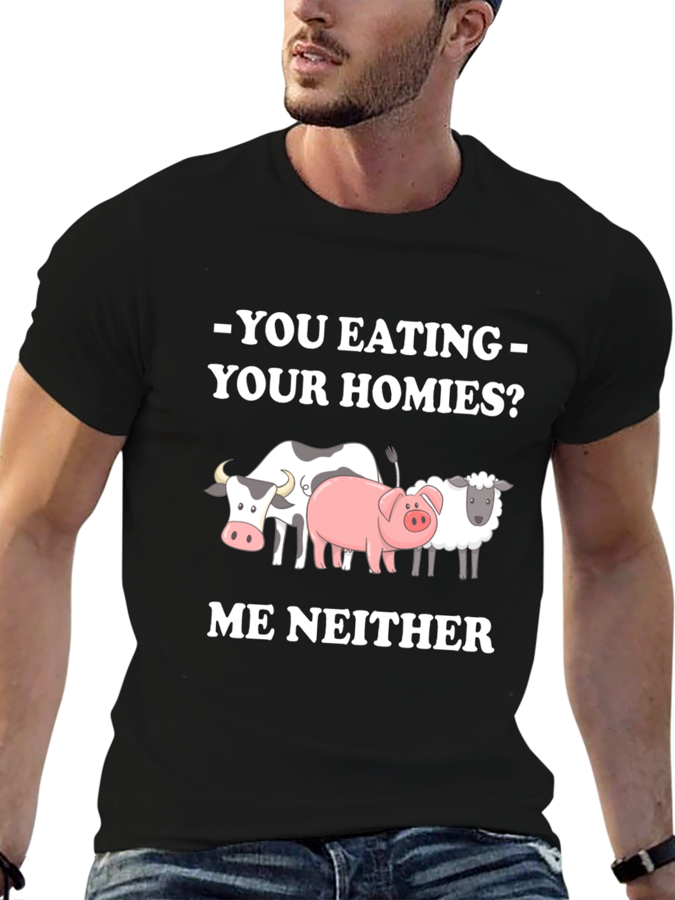 Black Vegan Tee - You Eating Your Homies? Me Neither view 6