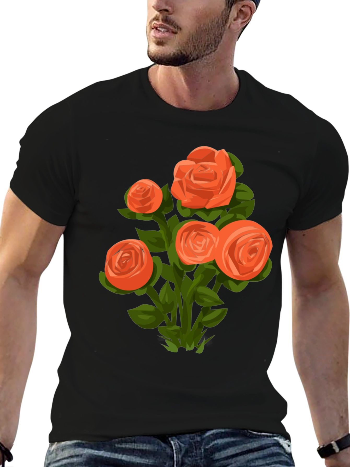 Black Floral Graphic Tee - Orange Rose Bouquet view 6