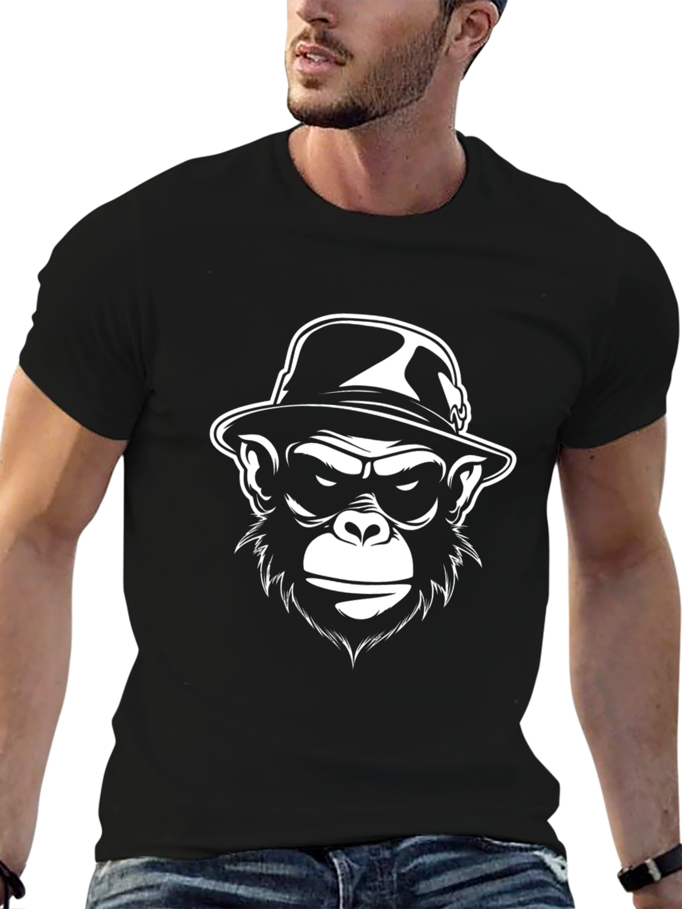 Cool Ape in Hat Graphic Black T-Shirt - 6