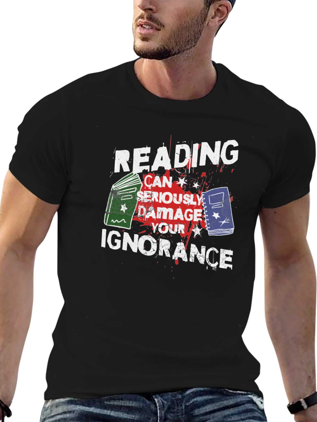 Black Reading Damage Ignorance Graphic Tee view 6