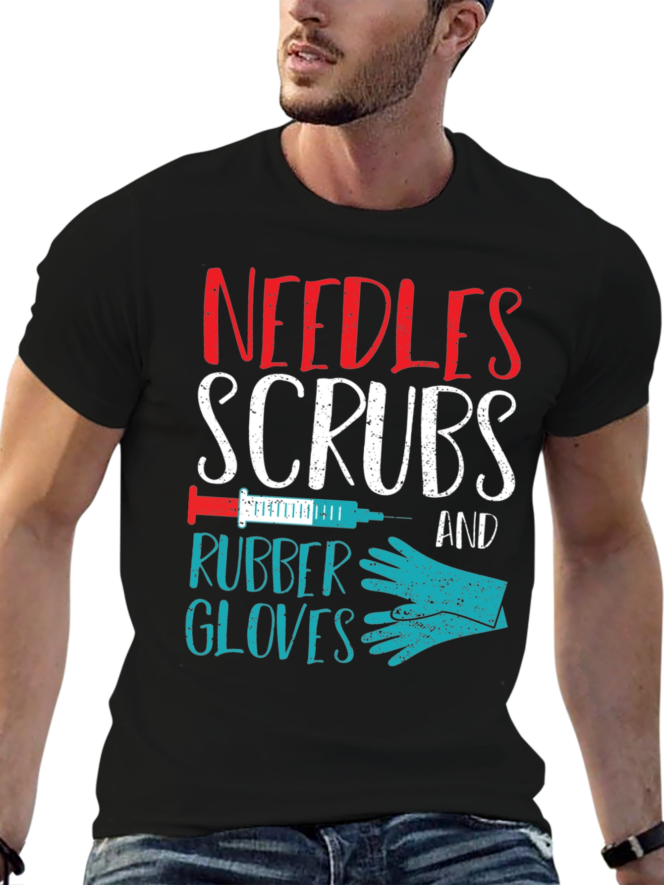 Black Needles Scrubs & Rubber Gloves Nurse T-Shirt view 6