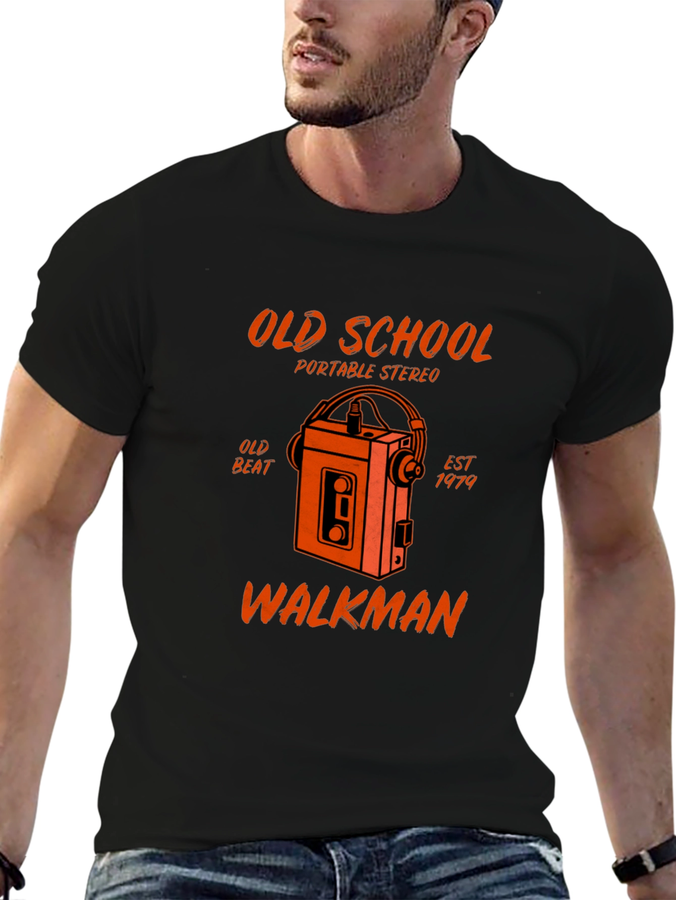 Black Old School Walkman T-Shirt - Retro Portable Stereo view 6