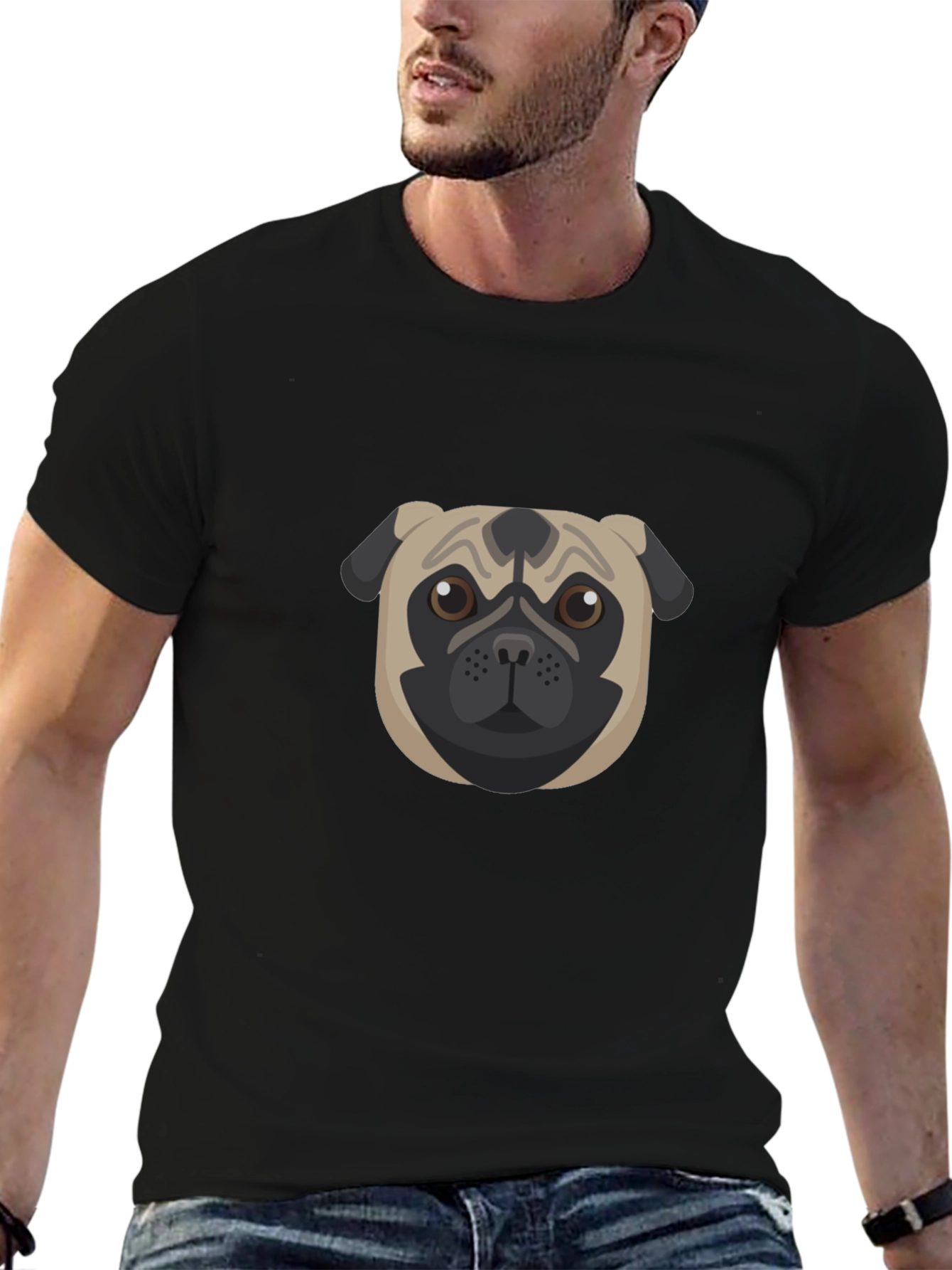 Black Pug Graphic Black T-Shirt - Men's Casual Tee view 6