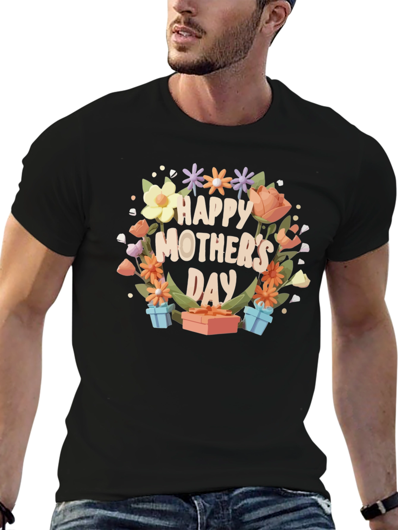Black Happy Mother's Day Floral T-Shirt view 6