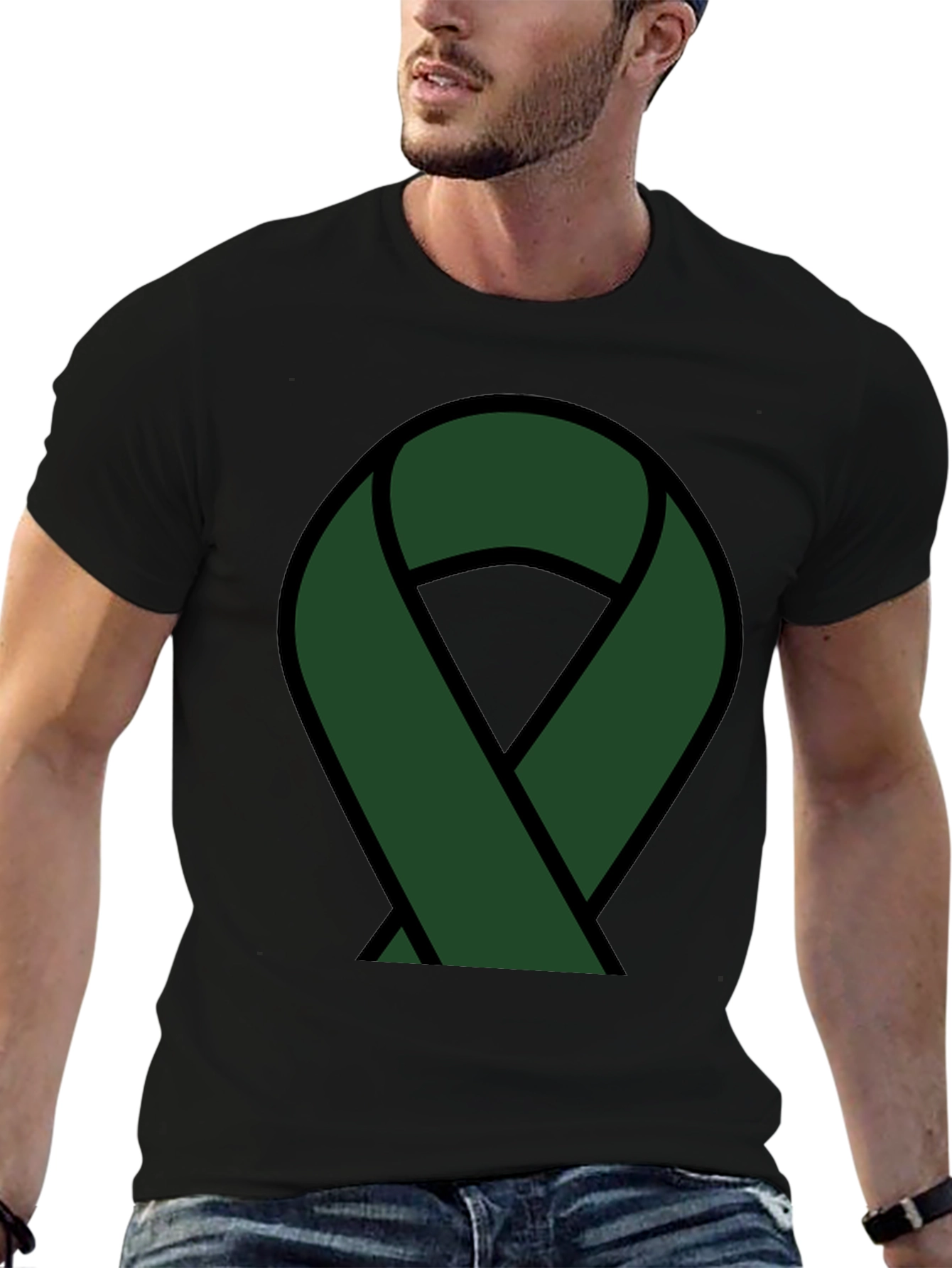 Black Green Ribbon Awareness T-Shirt view 6