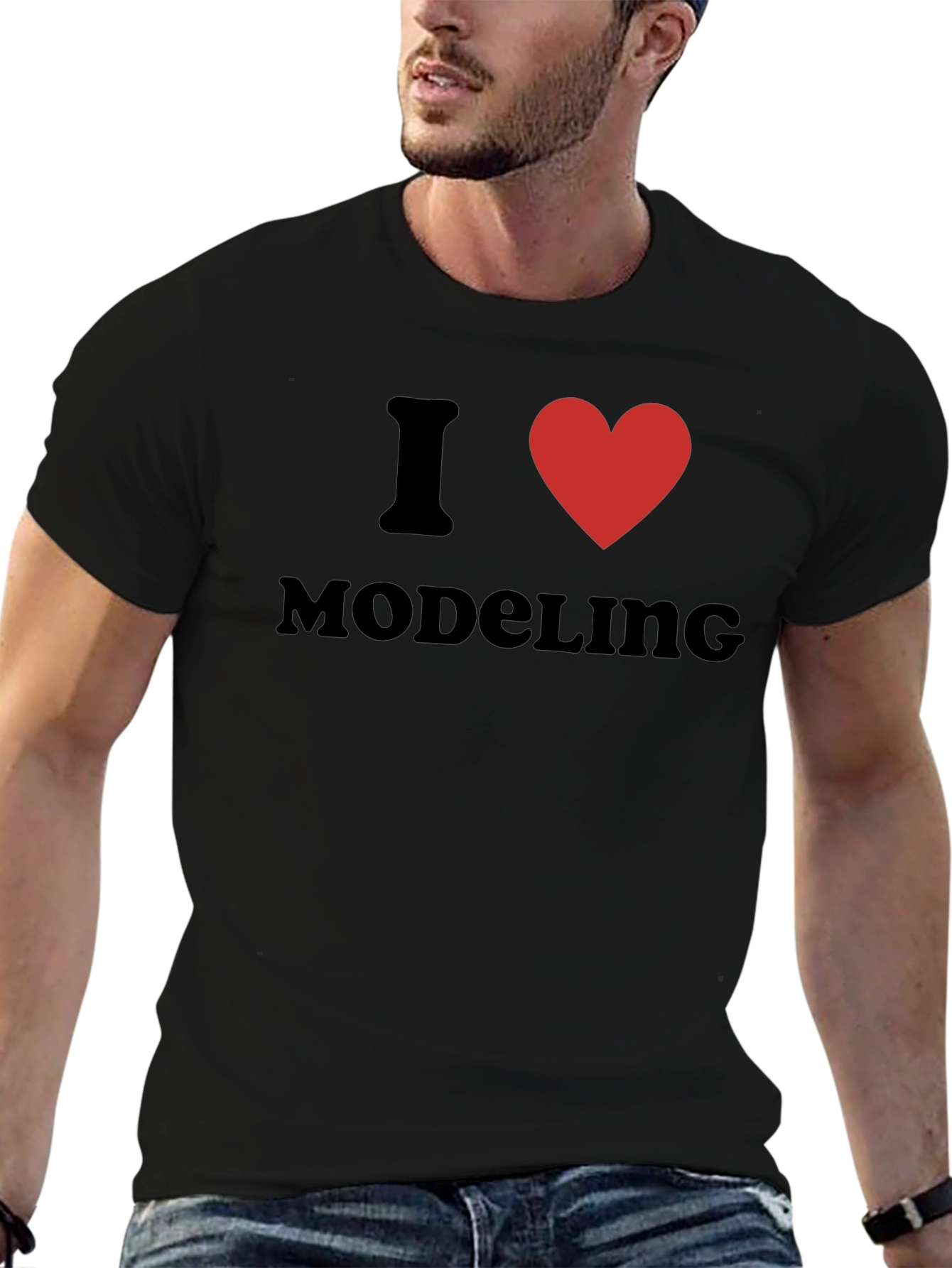 Black I Love Modeling T-Shirt - Black Cotton Crew Neck view 6
