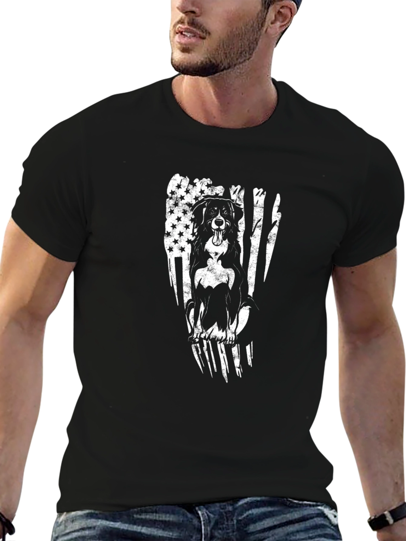 Black Patriotic Dog American Flag T-Shirt view 6
