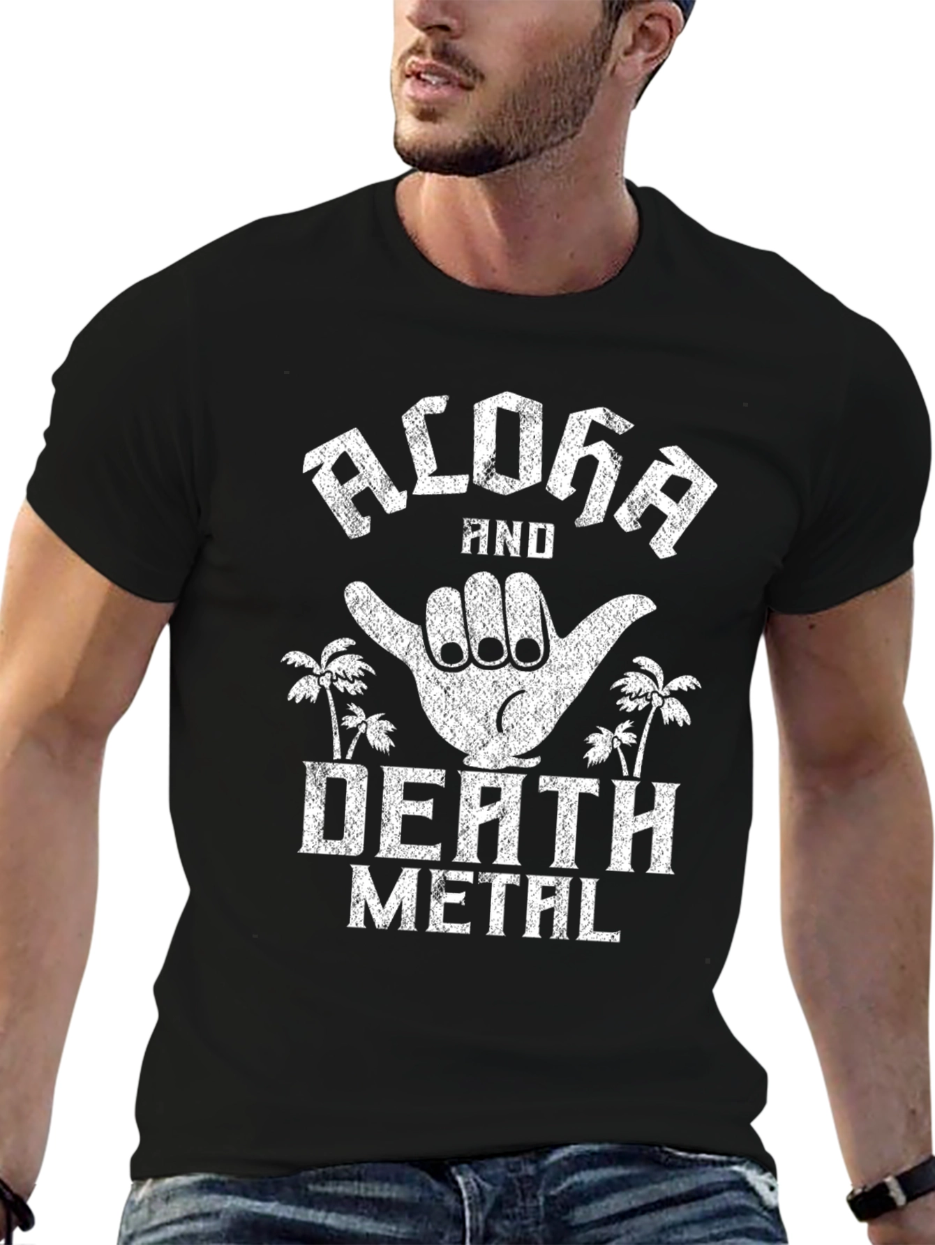 Black Aloha Death Metal Graphic Tee - Black T-Shirt view 6