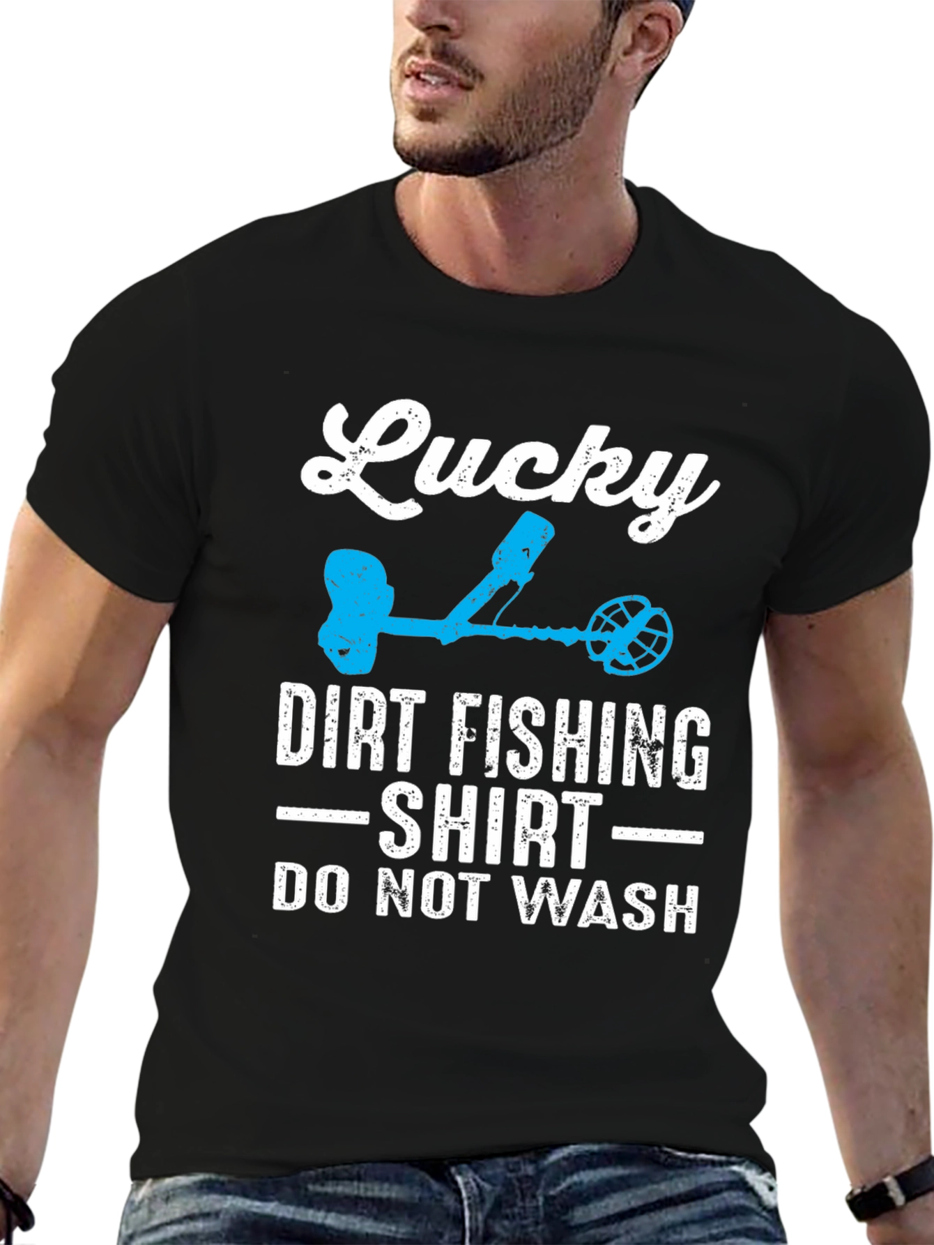 Black Lucky Dirt Fishing Shirt - Novelty Detectorist Tee view 6
