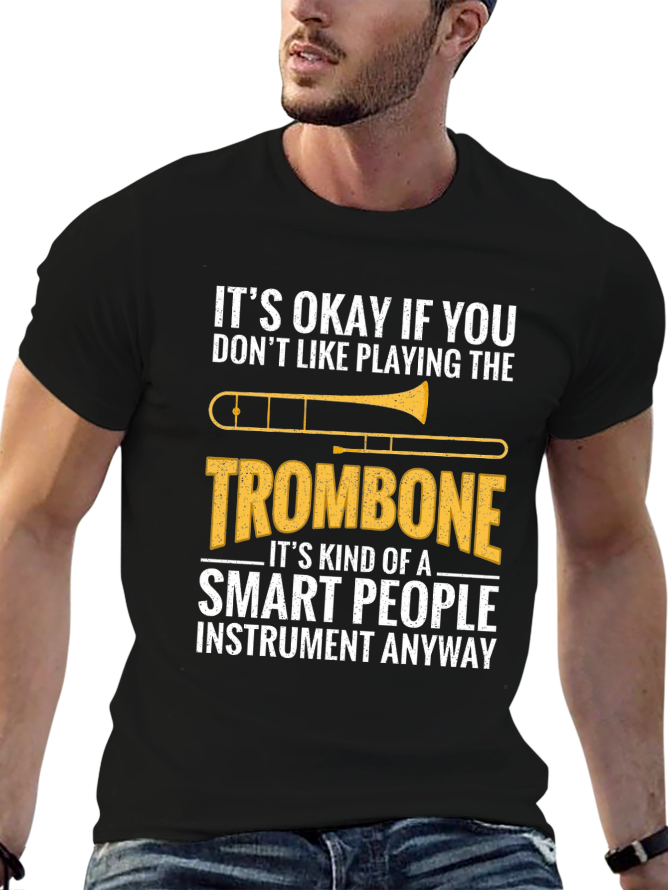 Black Smart People Trombone T-Shirt - Funny Musician Tee view 6