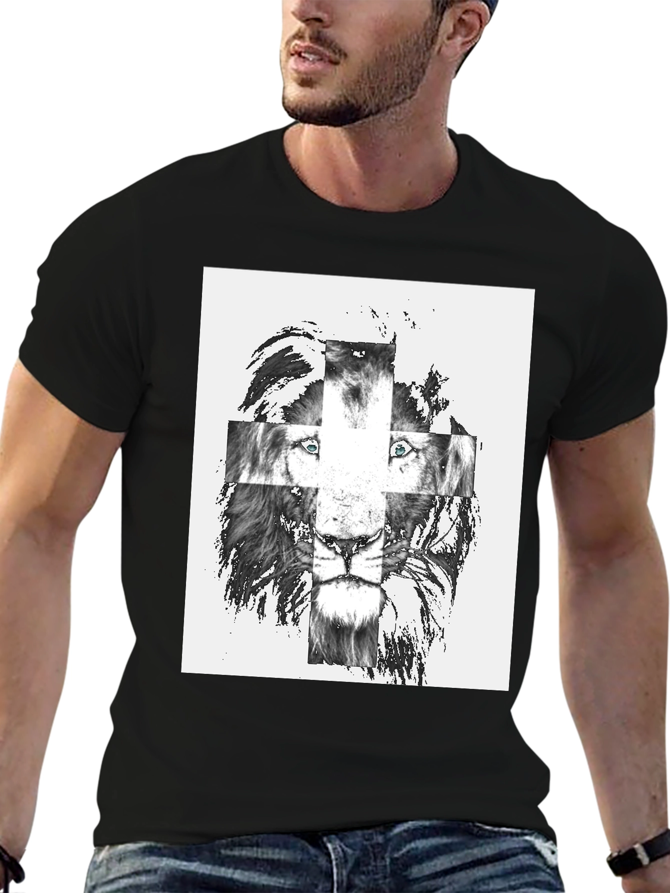 Black Lion Cross Graphic Tee - Men's Black T-Shirt view 6