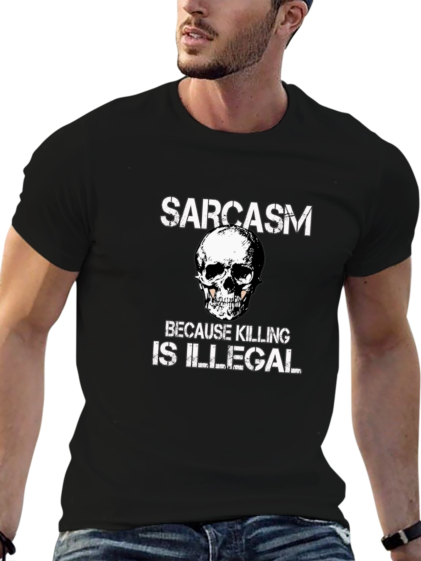 Black Sarcasm Skull Graphic T-Shirt - Funny Novelty Tee view 6