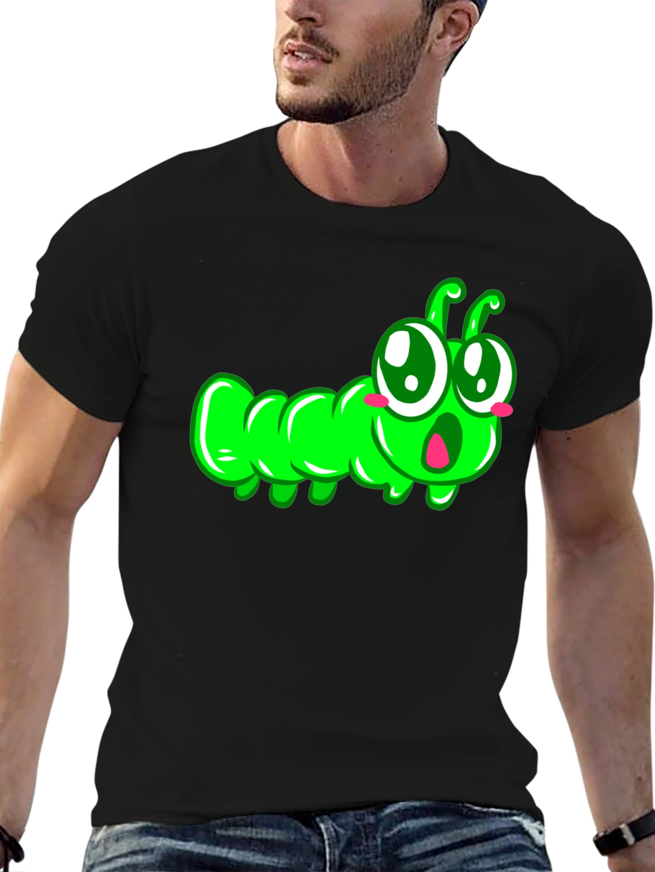 Black Cute Cartoon Caterpillar T-Shirt view 6