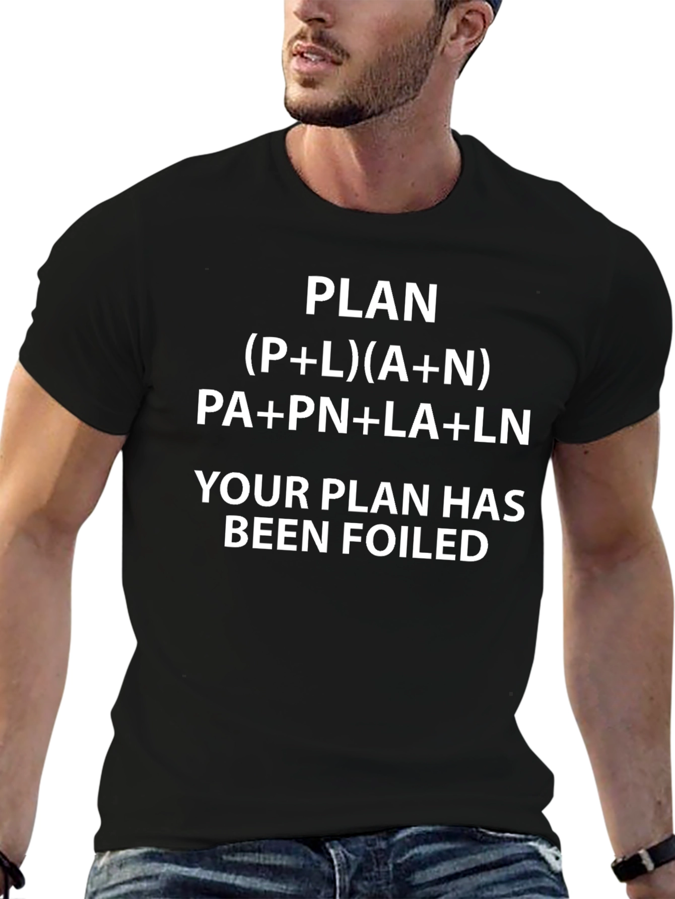 Black PLAN (P+L)(A+N) T-shirt - Algebra Humor Tee view 6