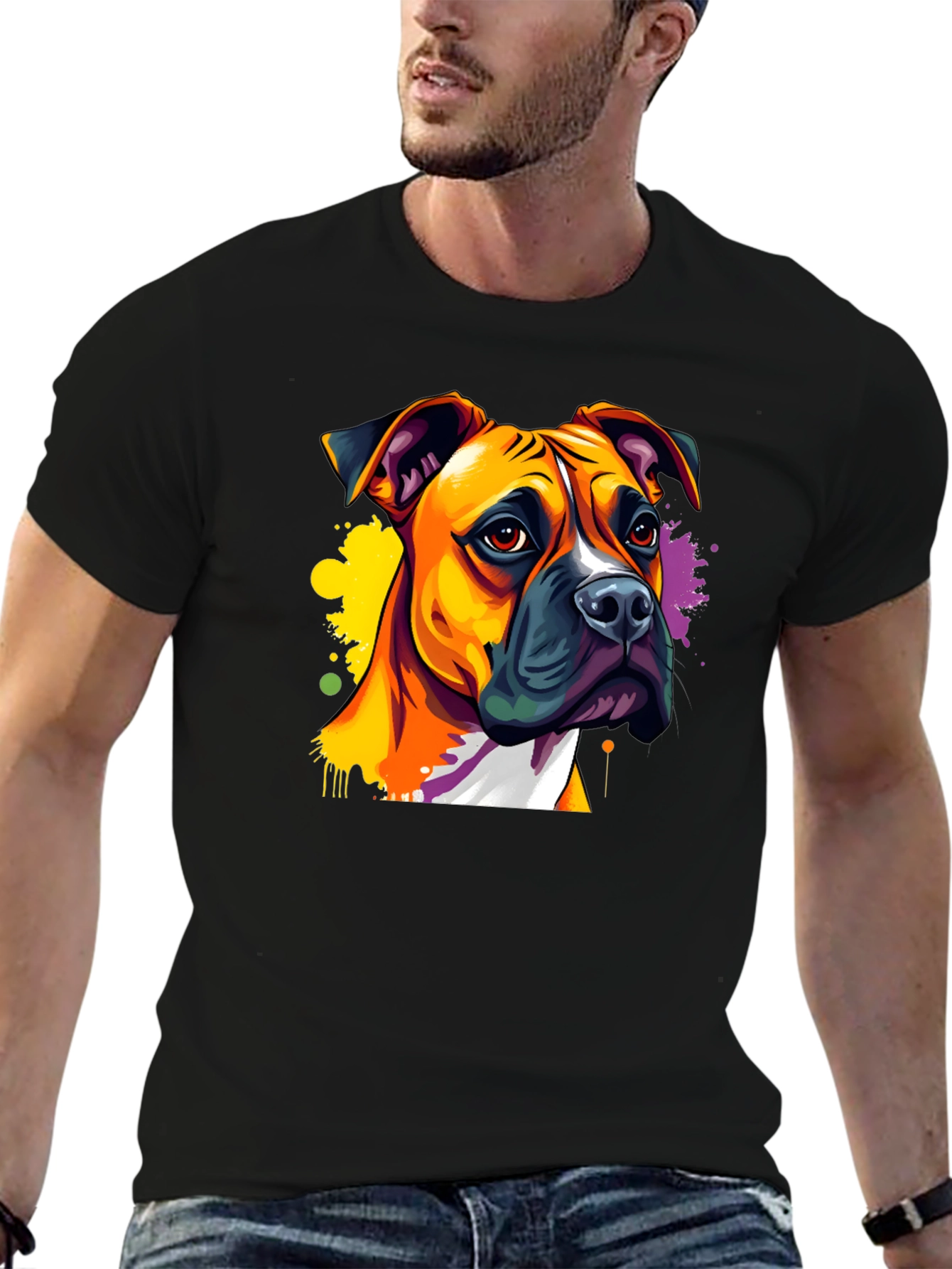 Black Dog Art T-Shirt - Boxer Breed view 6
