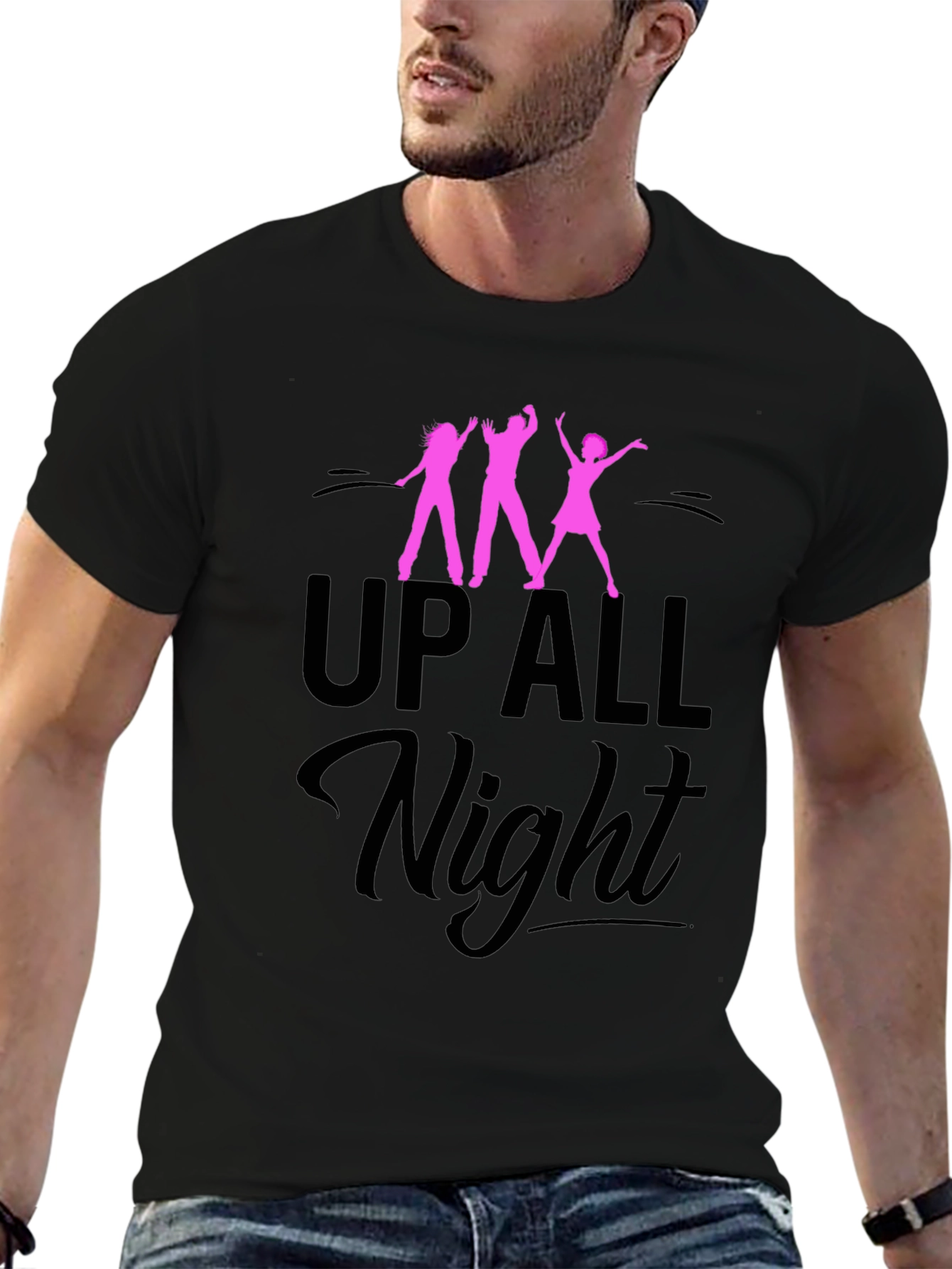 Black Up All Night Graphic Tee - Black Unisex T-Shirt view 6