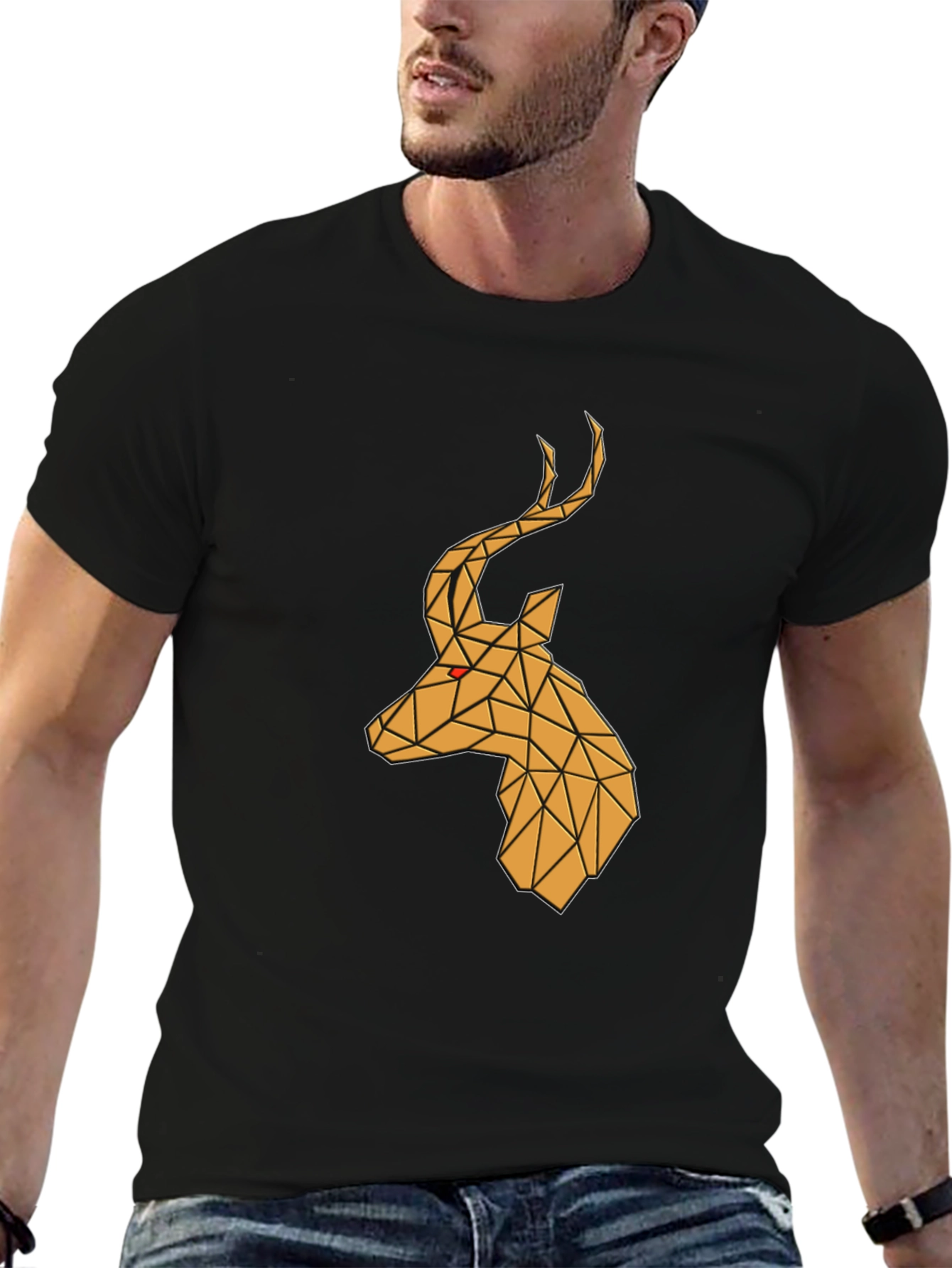 Geometric Deer Head Graphic Tee - Black - 6