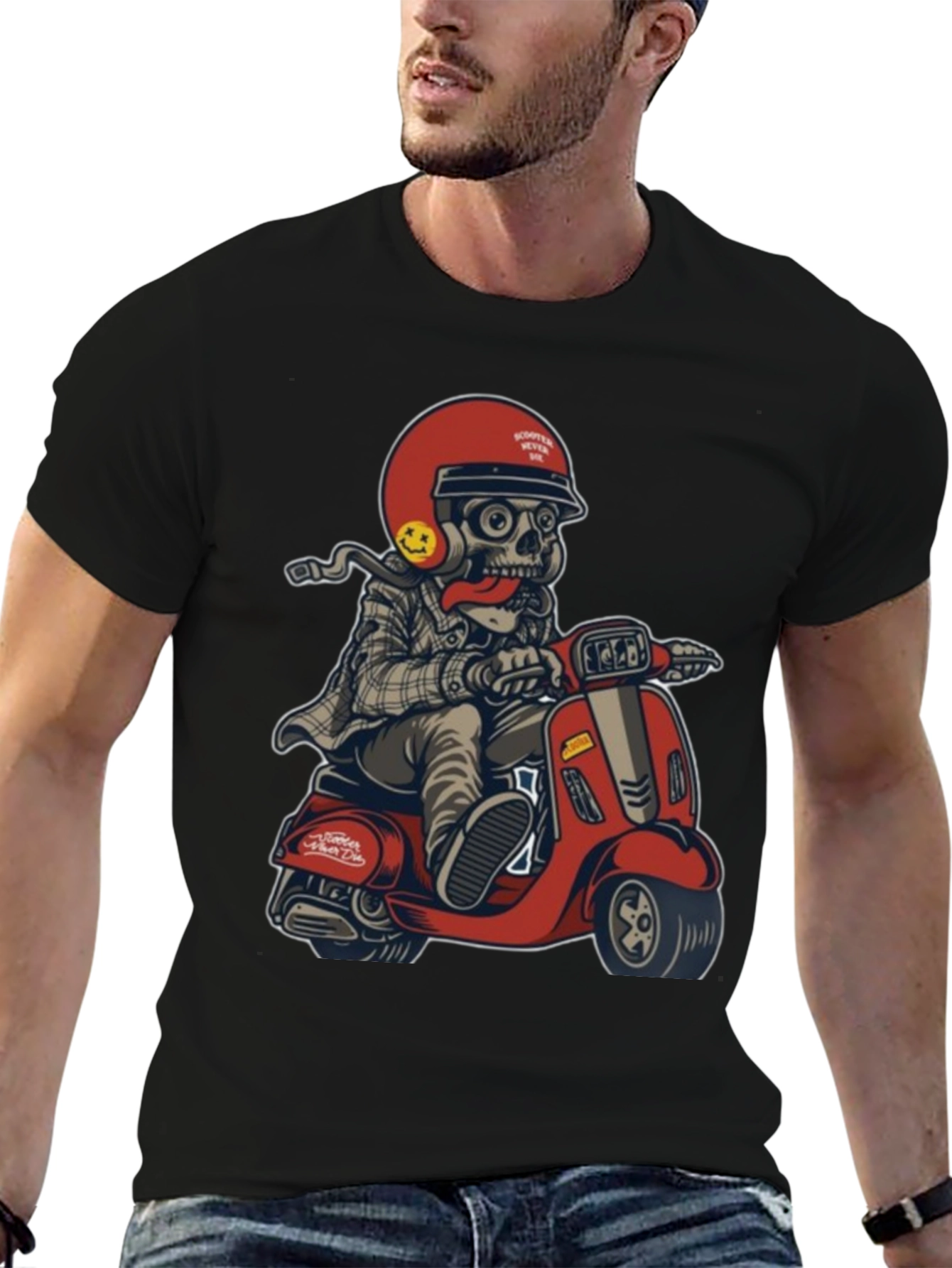 Black Skull Rider Graphic Tee - Cool & Unique Design view 6