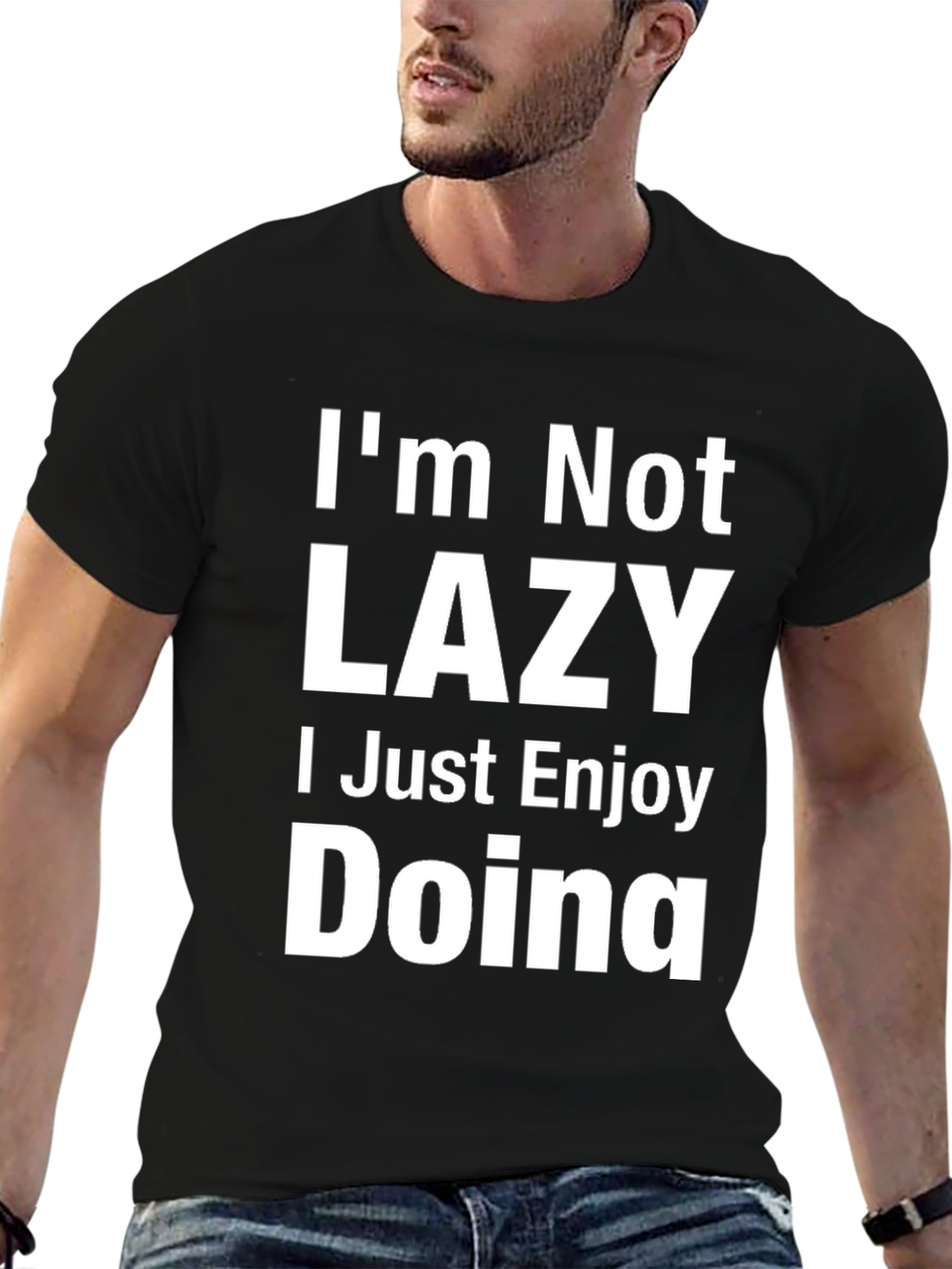 Black I'm Not Lazy Graphic Tee - Comfortable Casual Wear view 6