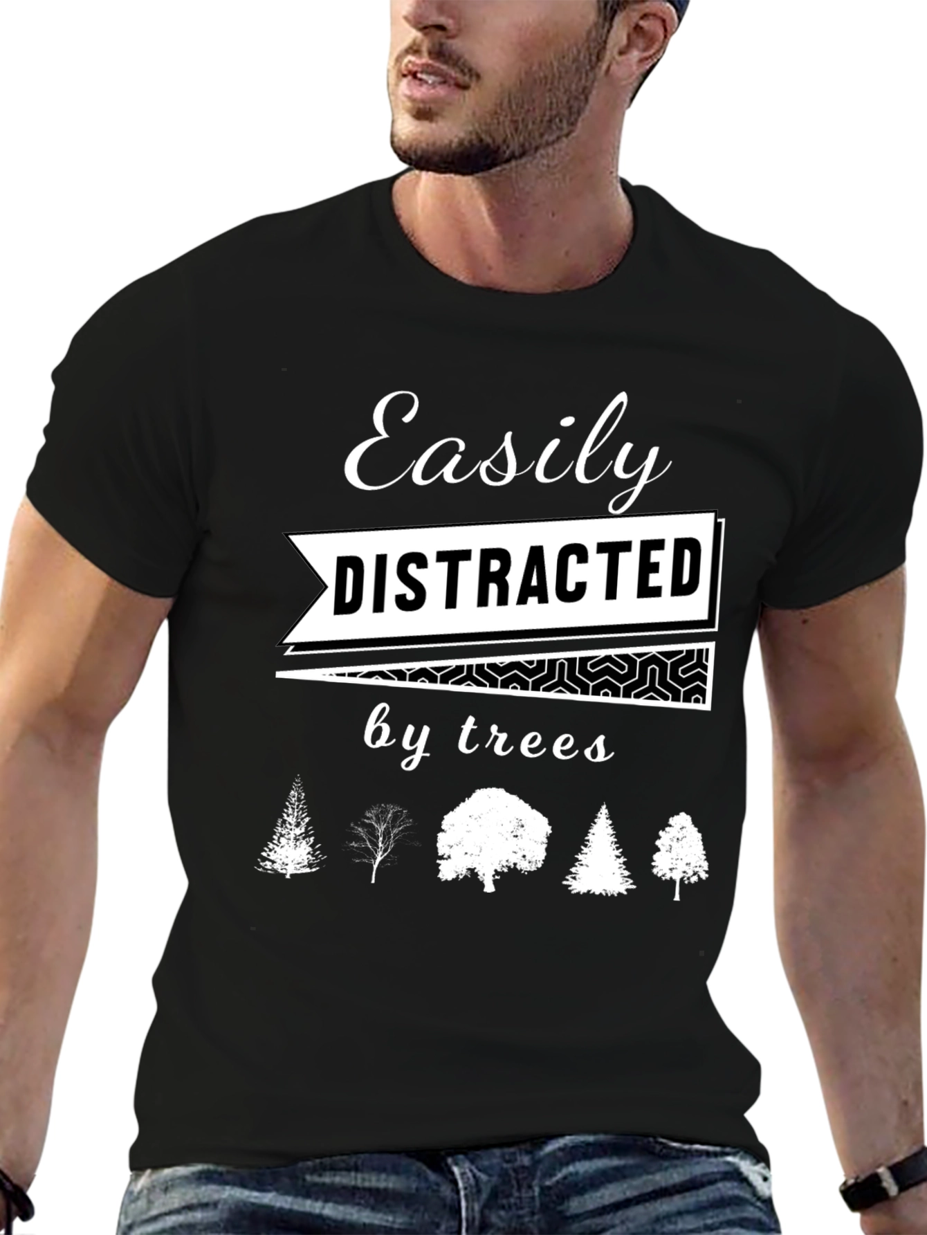 Black Easily Distracted by Trees Graphic T-Shirt view 6