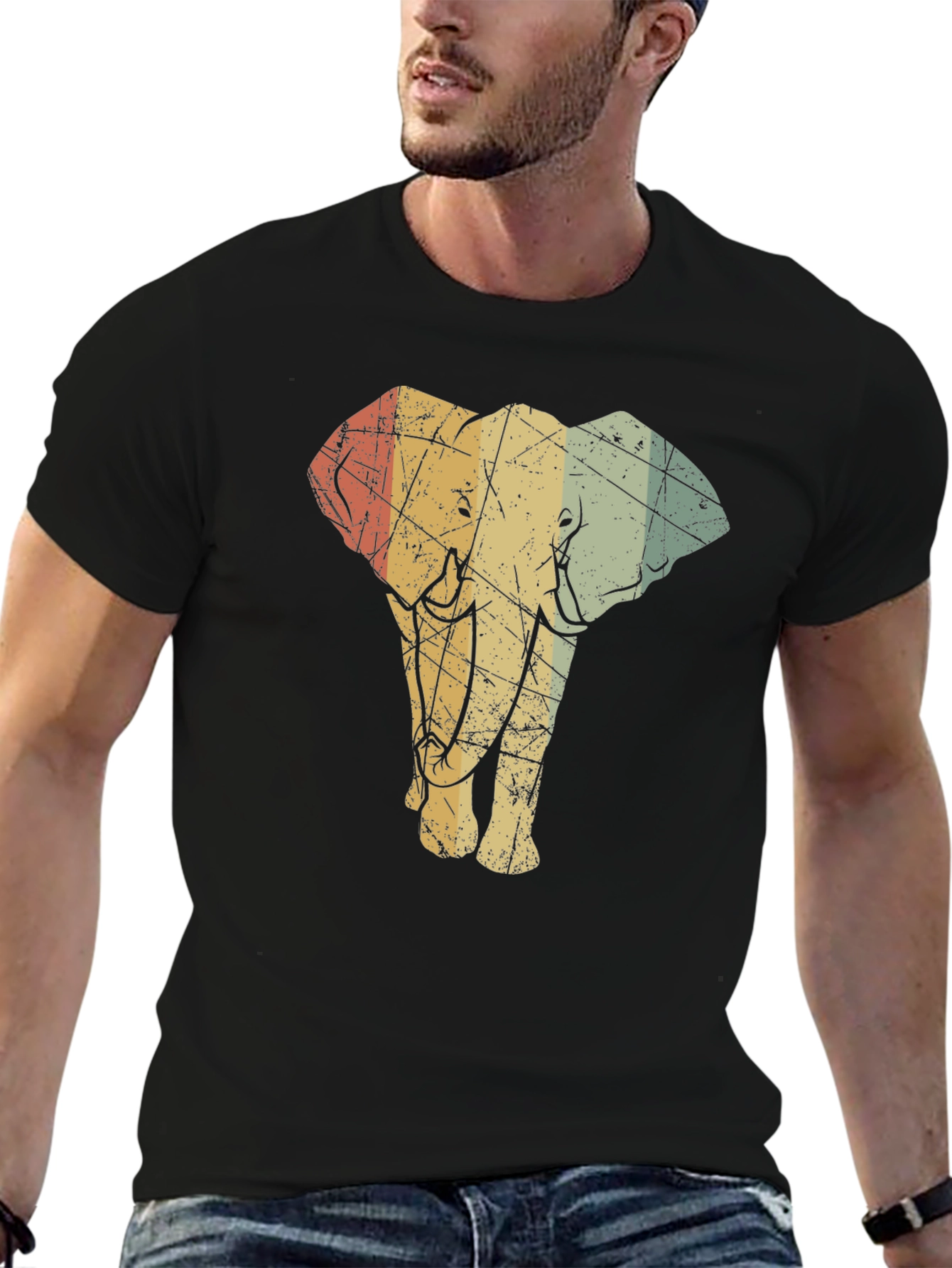 Black Vintage Elephant Graphic Tee - Unisex Black T-Shirt view 6
