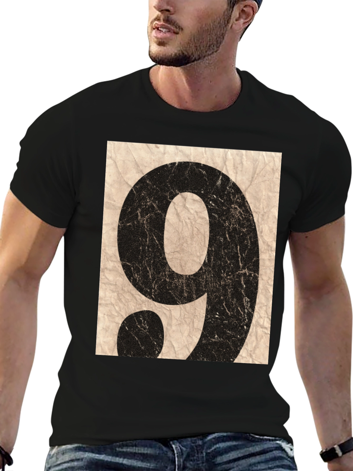 Black Vintage Number 9 Graphic T-Shirt view 6