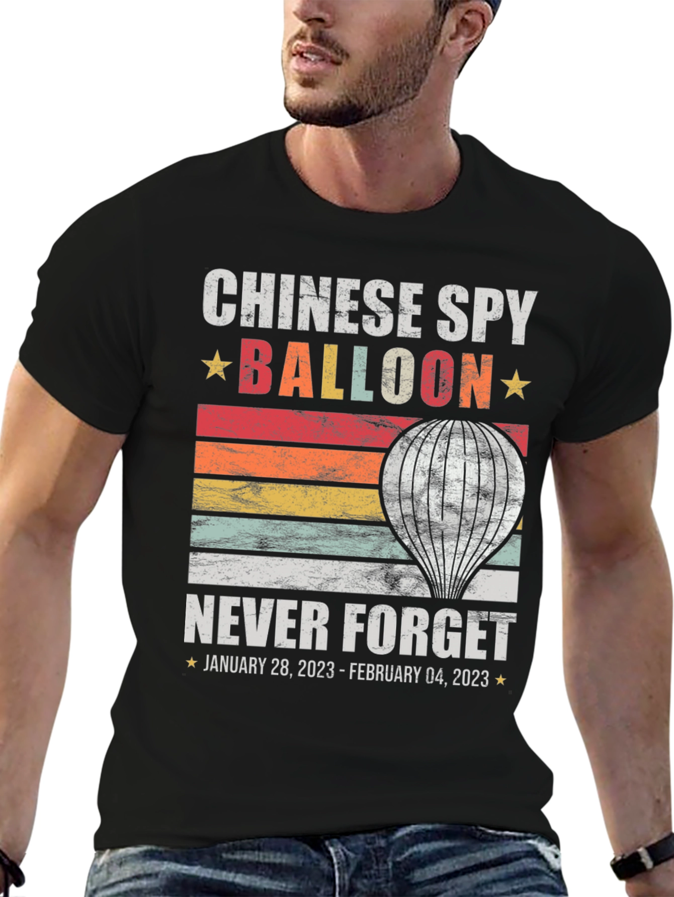Black Chinese Spy Balloon Never Forget T-Shirt view 6