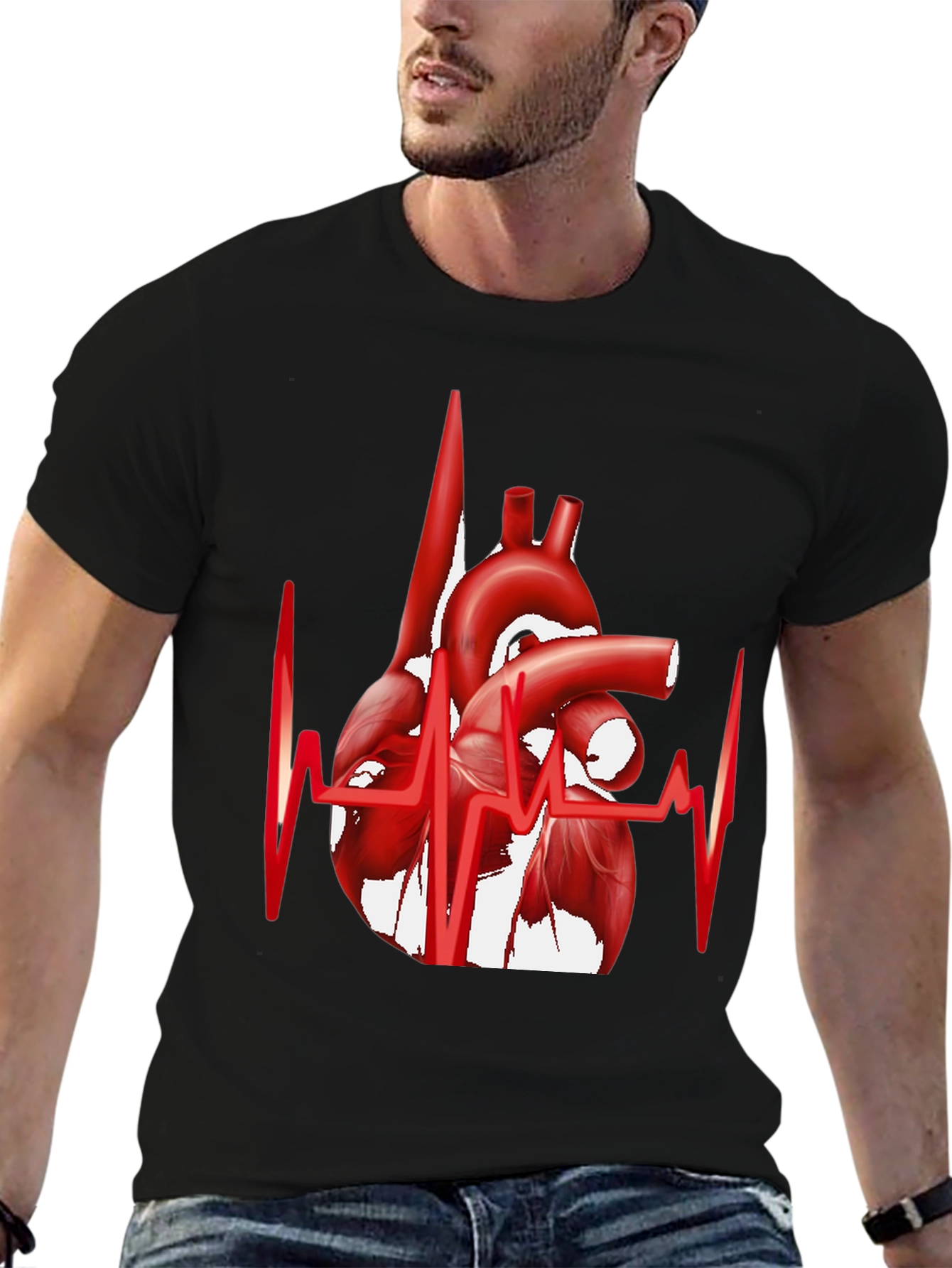 Black Anatomical Heartbeat Graphic Tee - Stylish Medical Apparel view 6