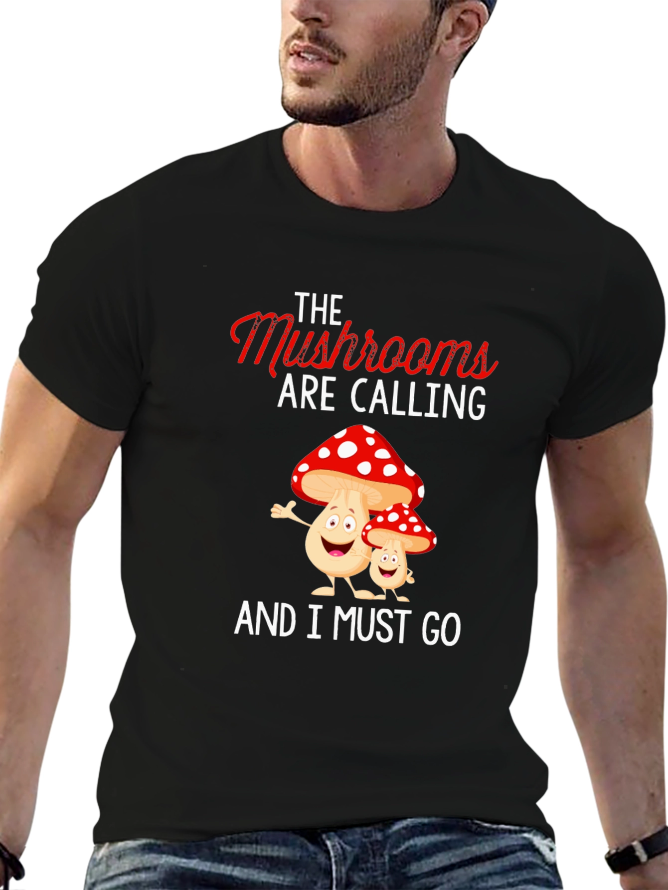 Black Mushroom Calling T-Shirt view 6