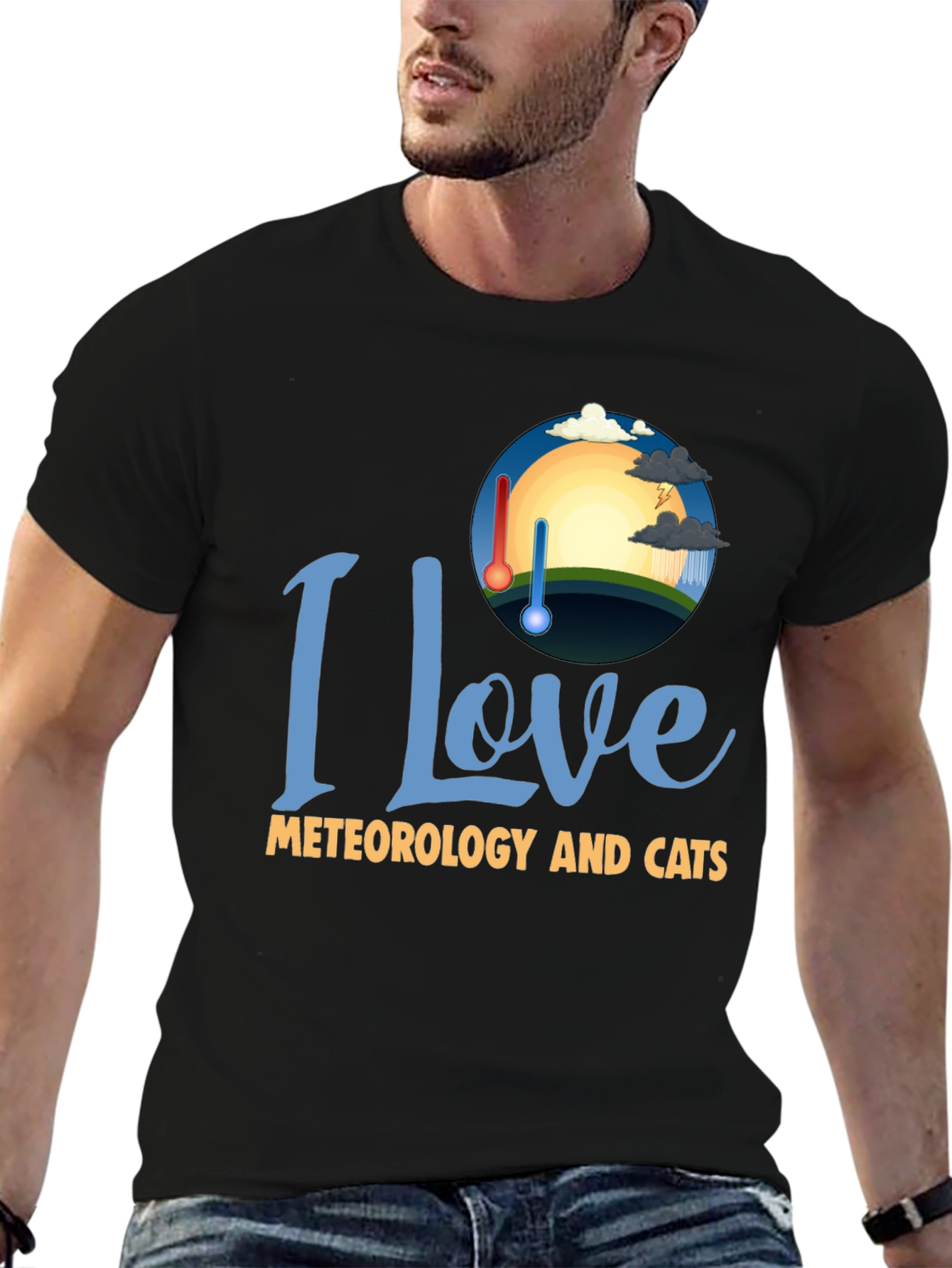 Black I Love Meteorology and Cats T-Shirt view 6