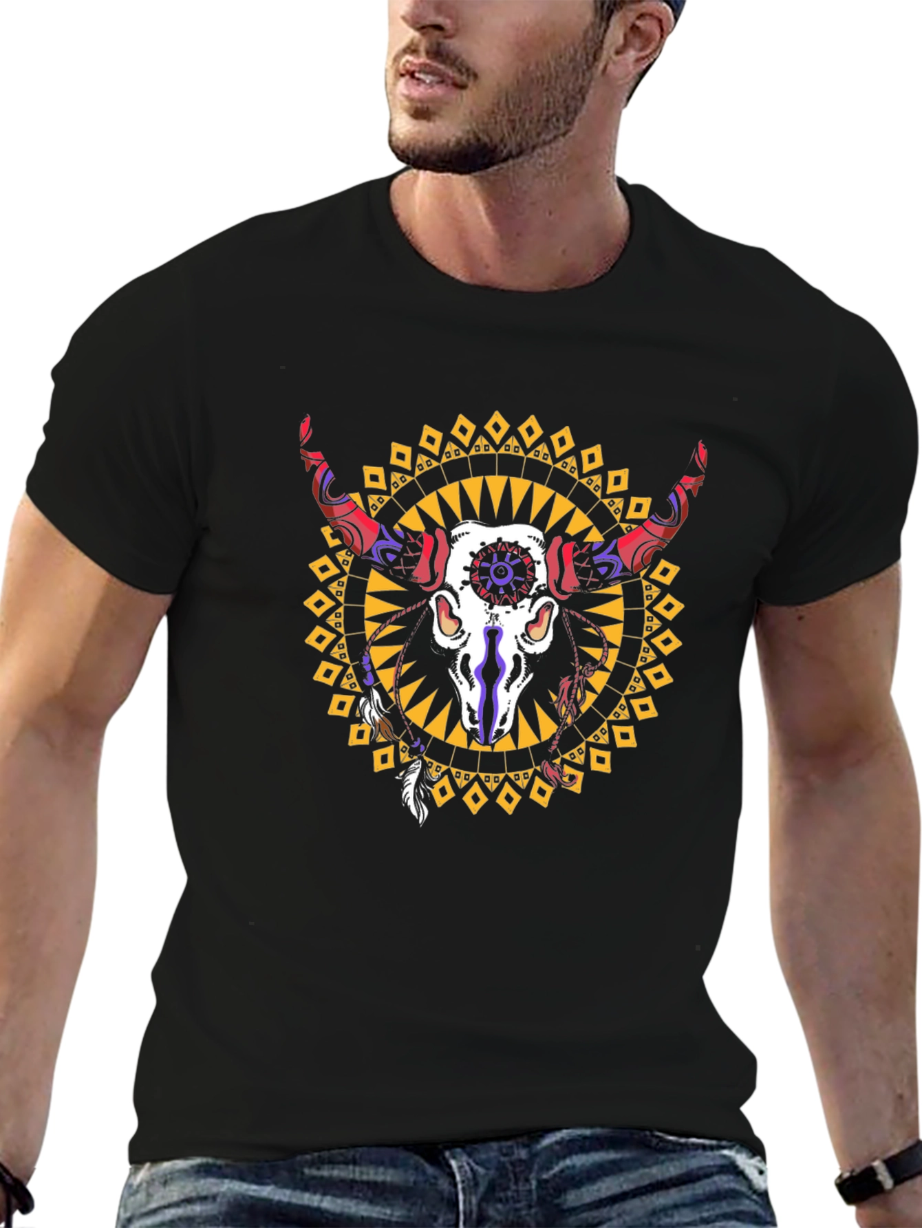 Black Bull Skull Graphic Tee - Western Style view 6