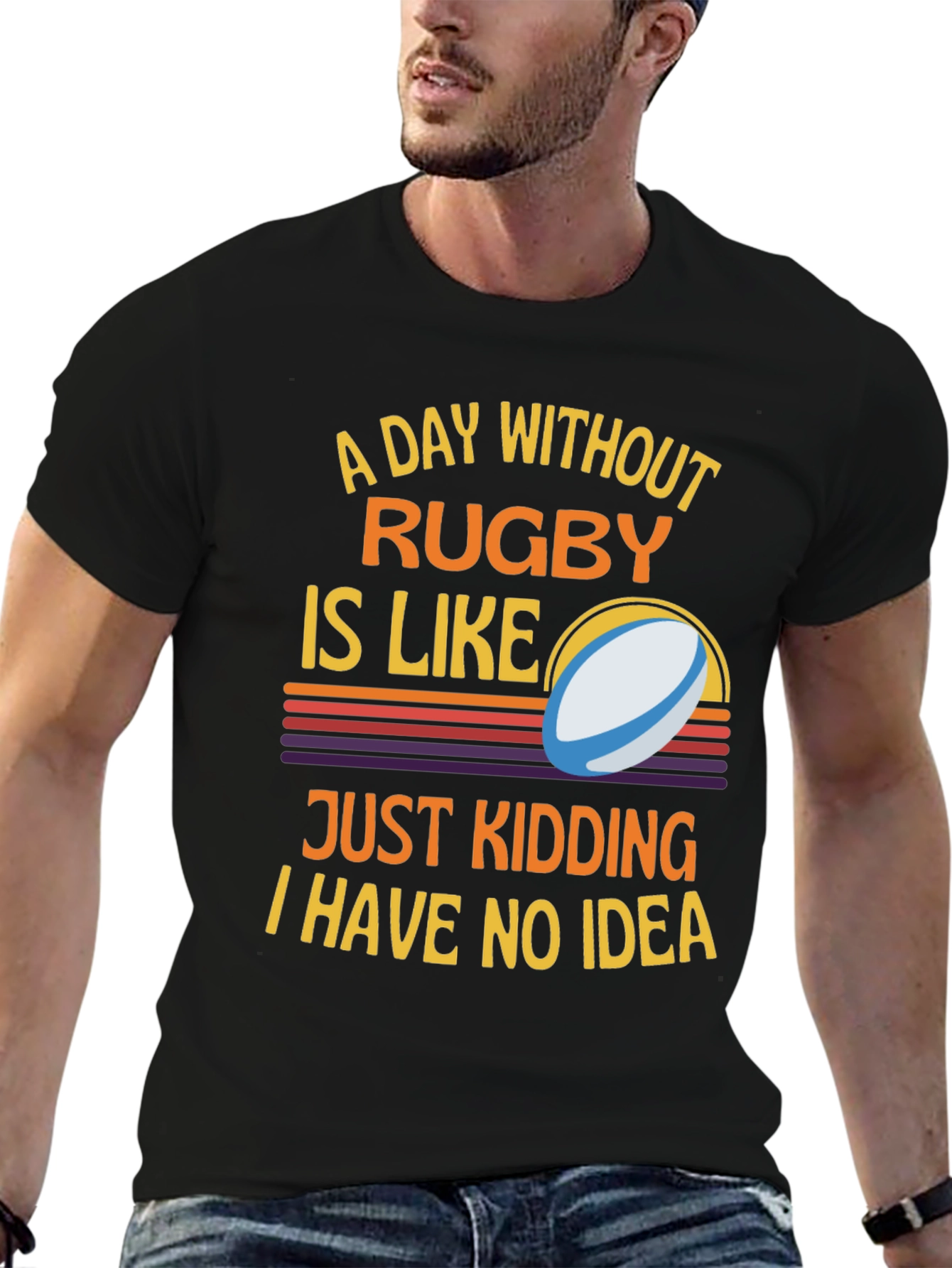 Black Rugby Humor T-Shirt: A Day Without Rugby view 6
