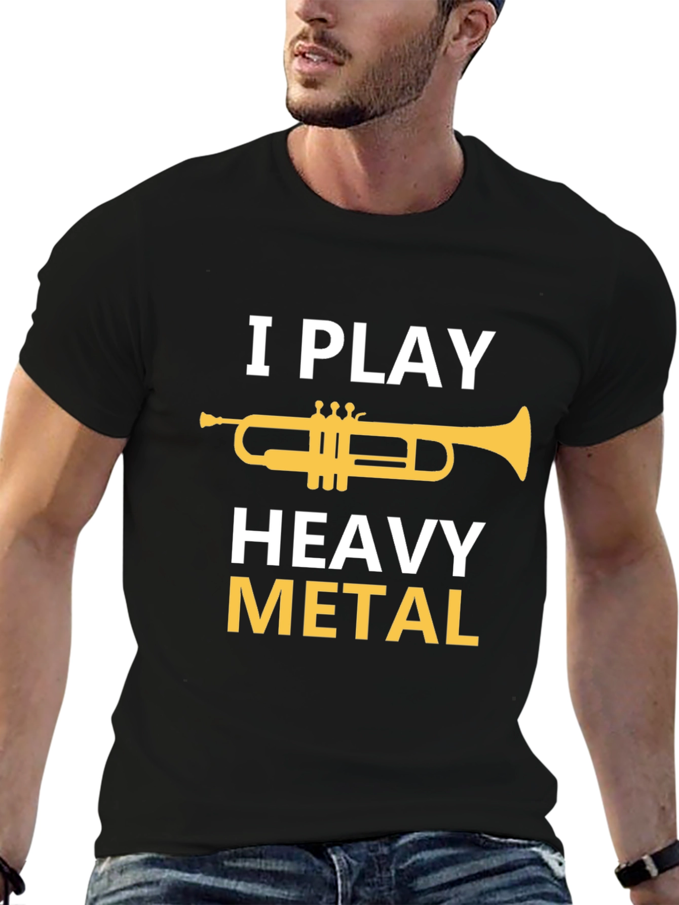 Black I Play Heavy Metal Trumpet T-Shirt view 6