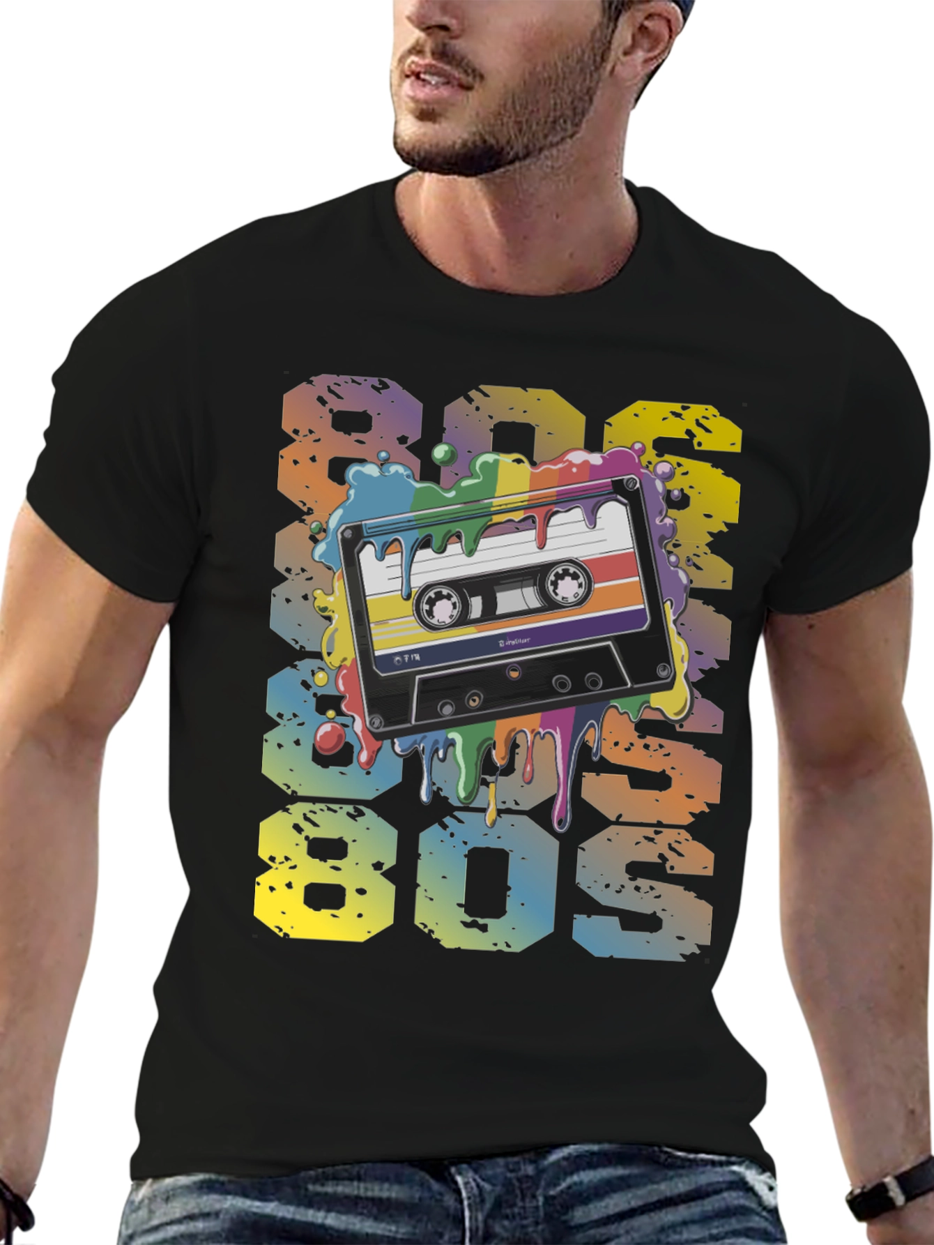 Black Retro 80s Cassette Tape Graphic T-Shirt view 6