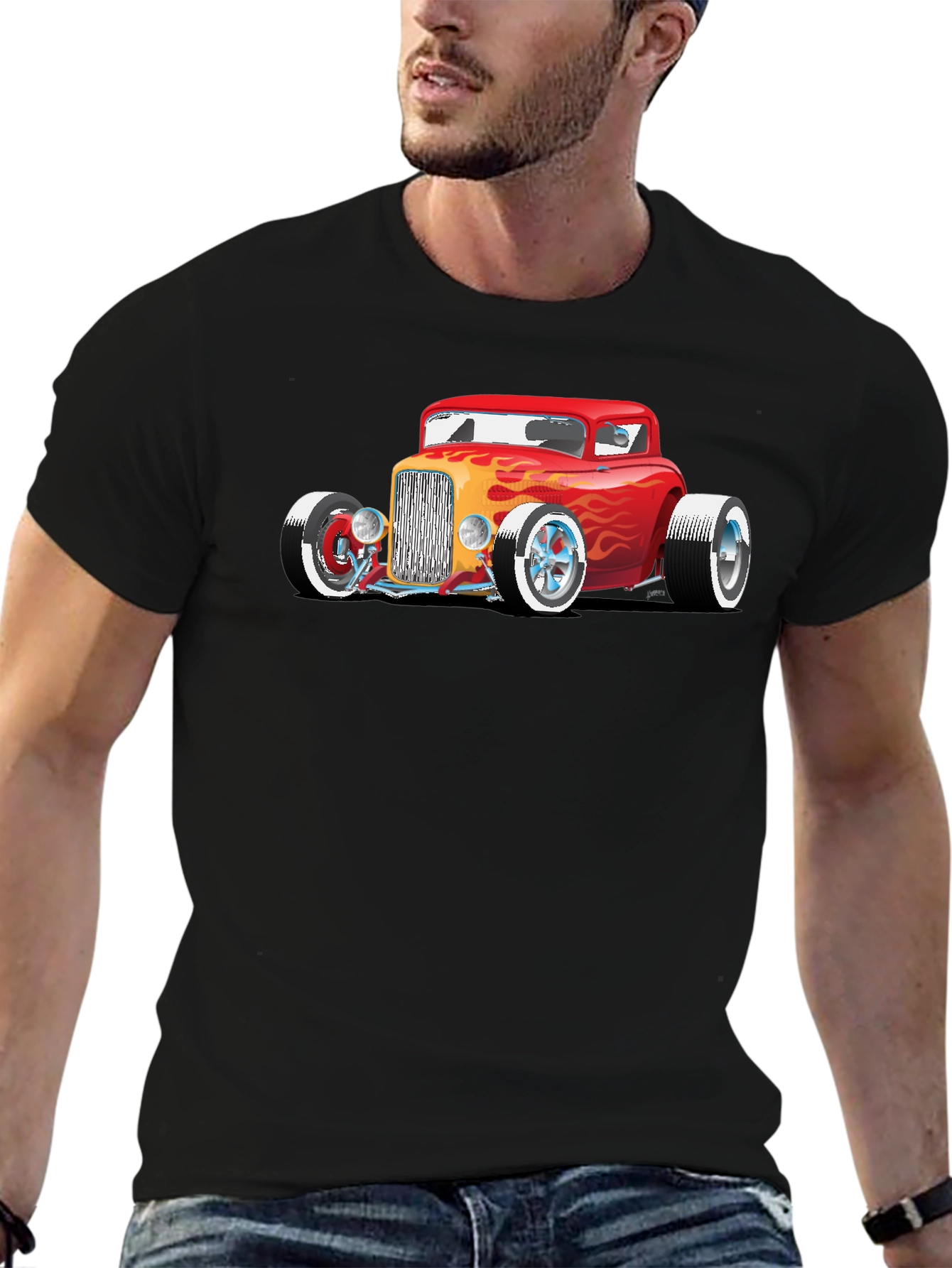 Black Hot Rod Car Graphic Tee - Classic Automotive Style view 6