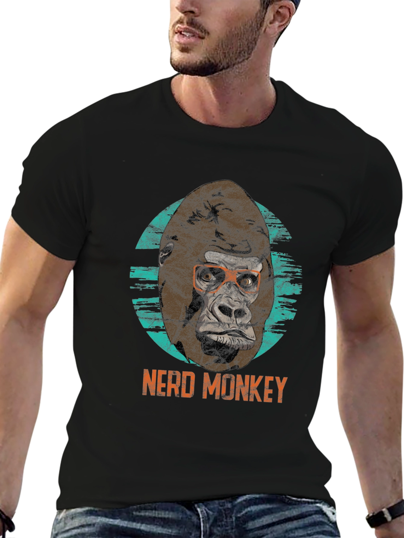 Black Nerd Monkey Graphic Tee - Black T-Shirt view 6