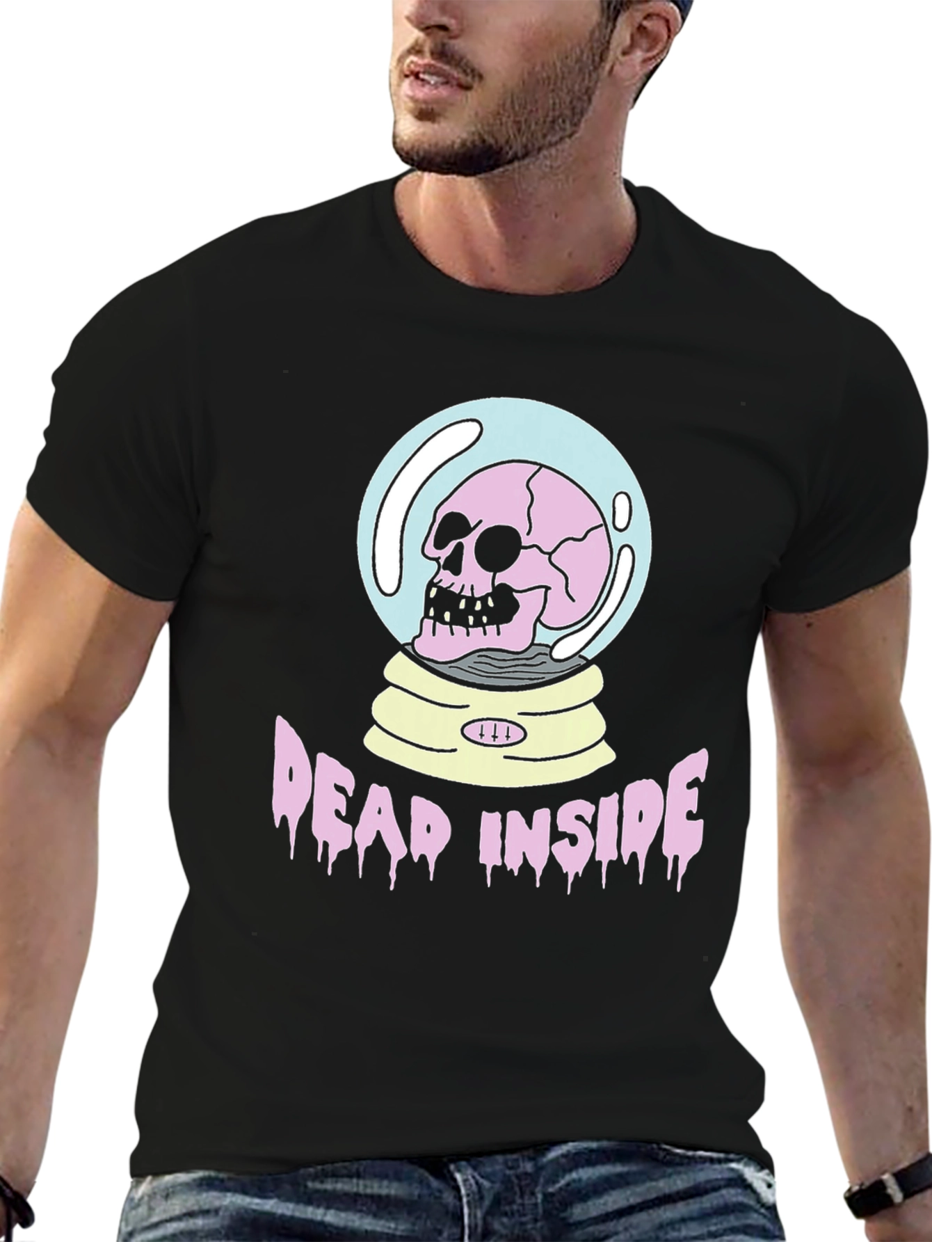 Black Dead Inside Graphic Tee - Skull in Snow Globe T-Shirt view 6