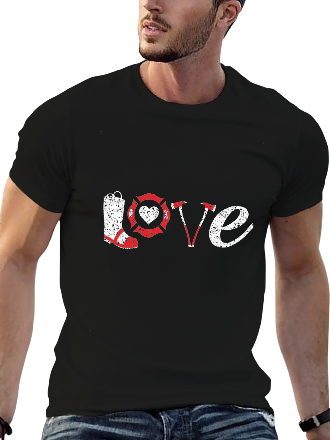 Black Firefighter Love Black T-Shirt view 6