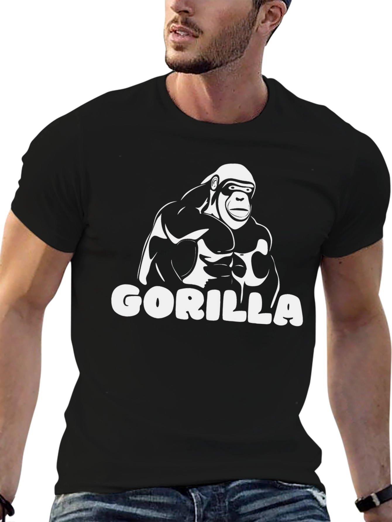 Black Gorilla Graphic Tee - Black Cotton T-Shirt view 6