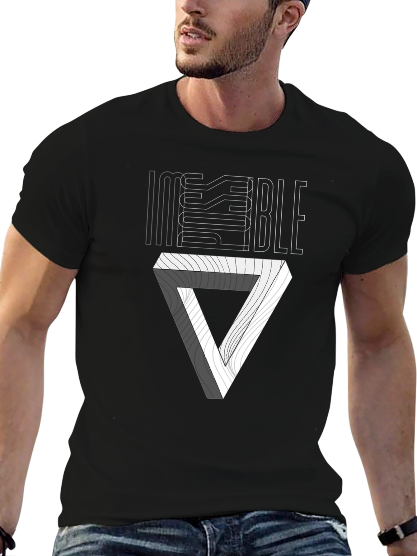 Black Impossible Triangle Illusion Graphic Tee - Black view 6