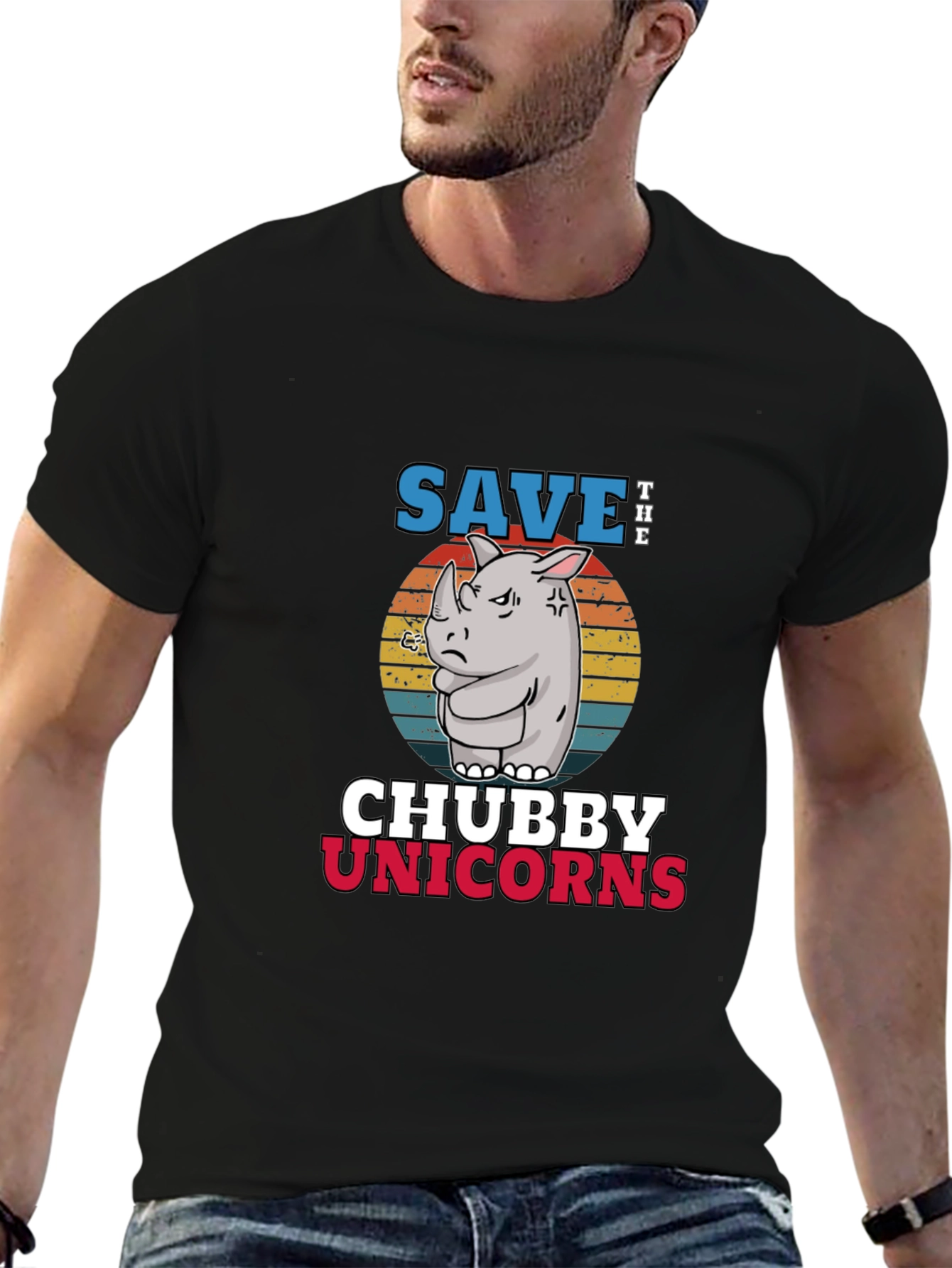 Black Save the Chubby Unicorns Black T-Shirt view 6