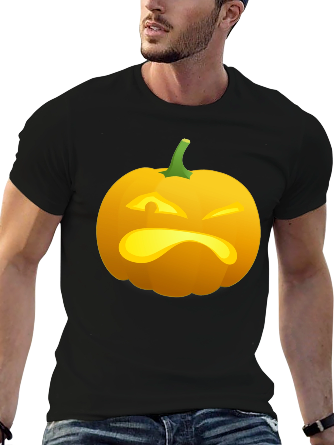 Black Funny Pumpkin Face Halloween T-Shirt view 6