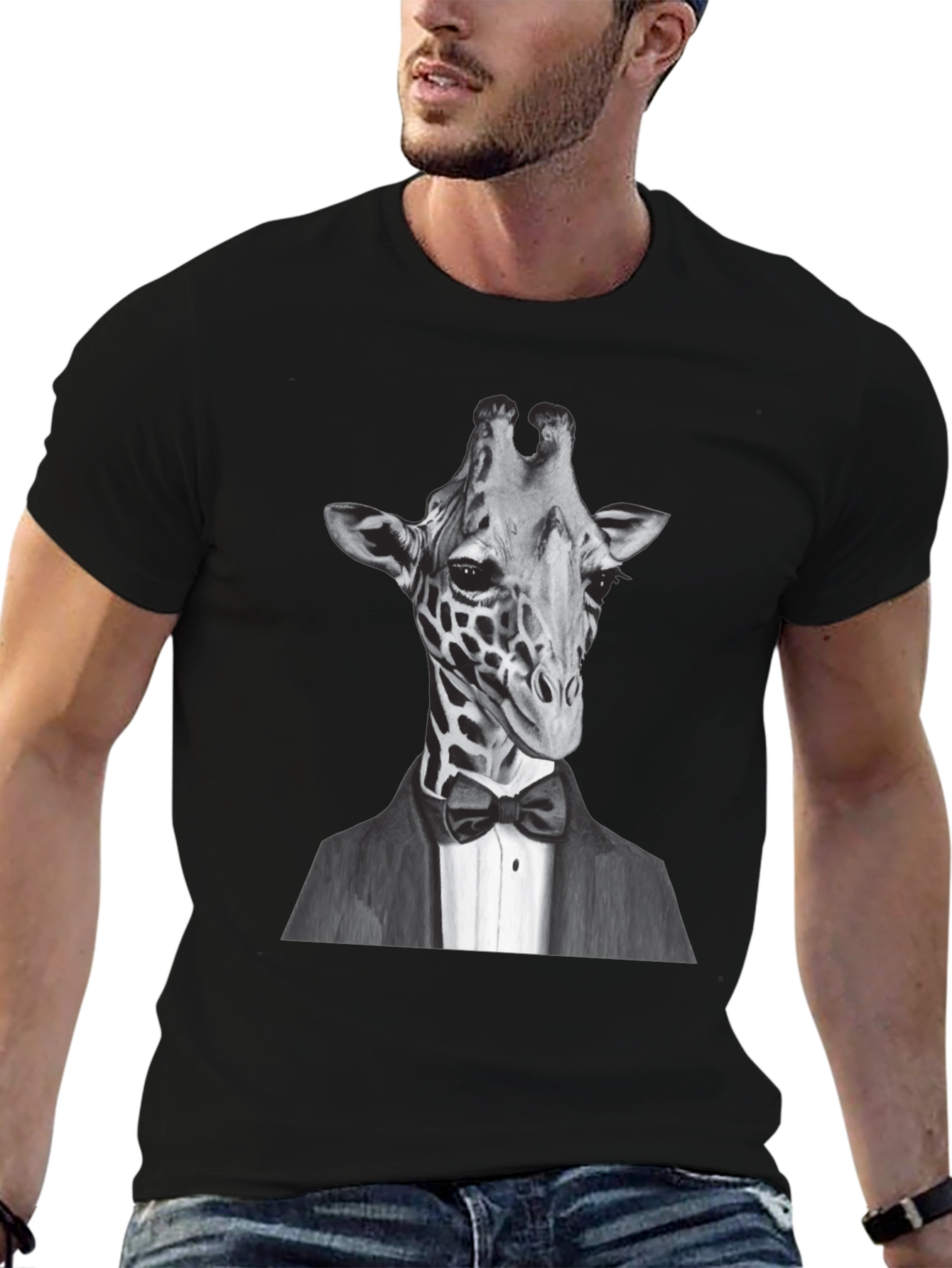 Black Giraffe Tuxedo T-Shirt - Animal Lover Tee view 6
