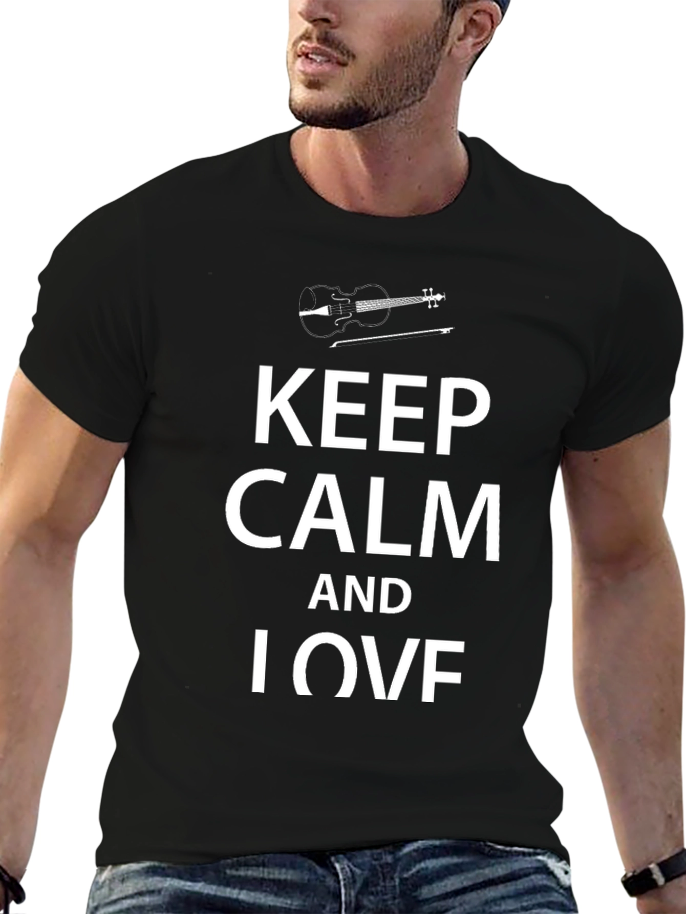 Black Keep Calm and I Violin T-Shirt - Black view 6