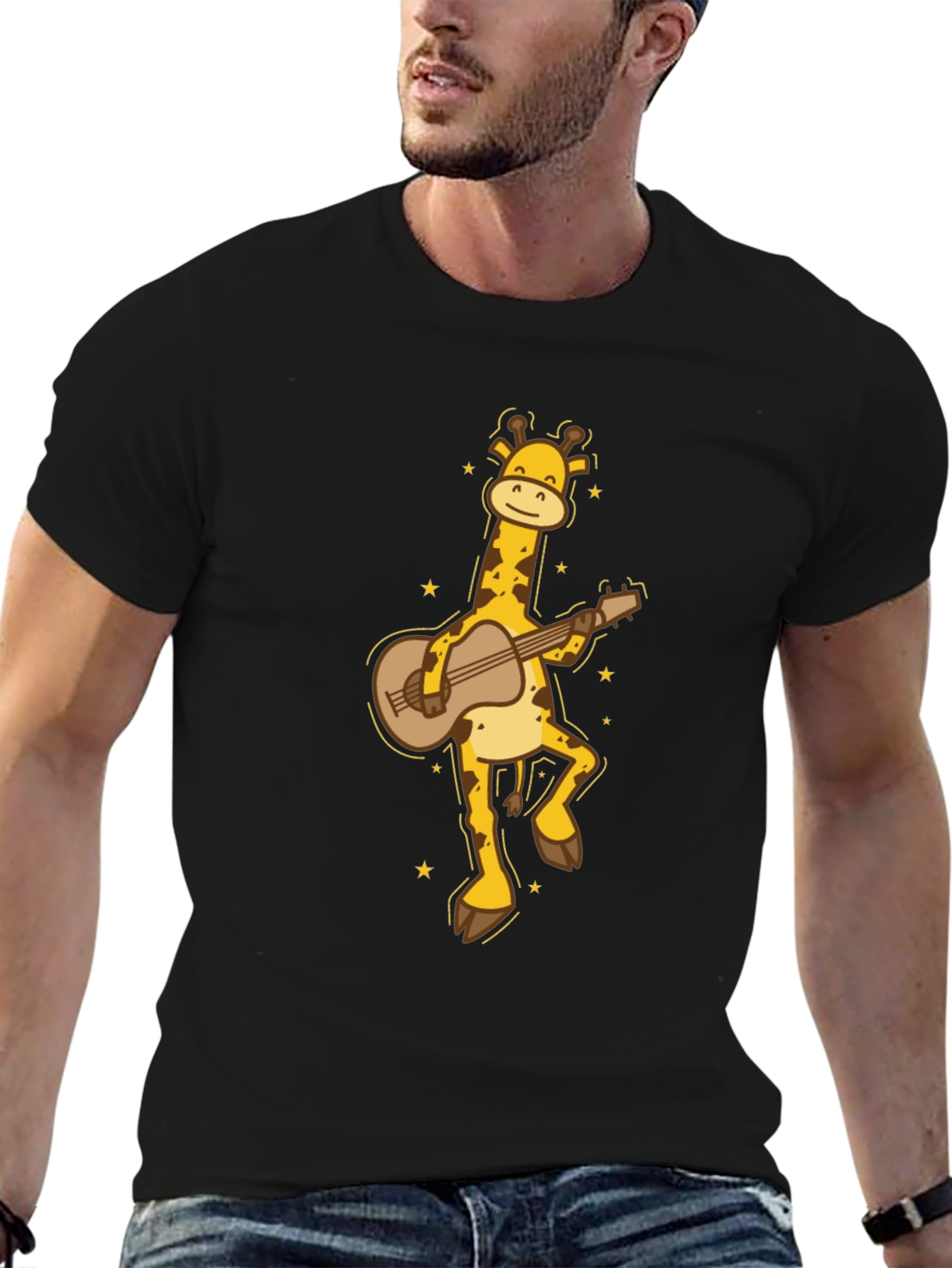 Black Guitar Giraffe Graphic Tee view 6