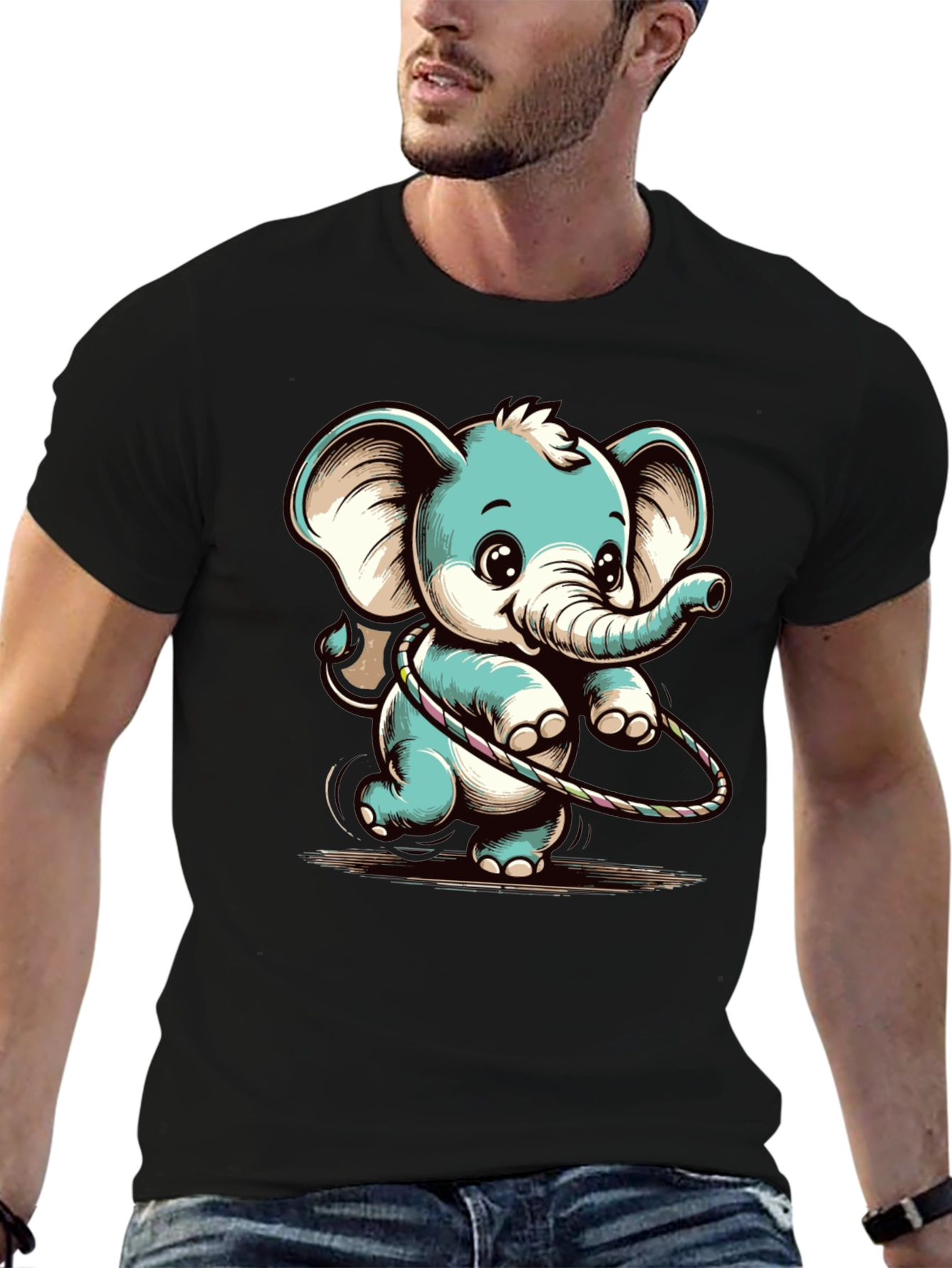 Black Cute Elephant Hula Hoop Graphic Tee view 6