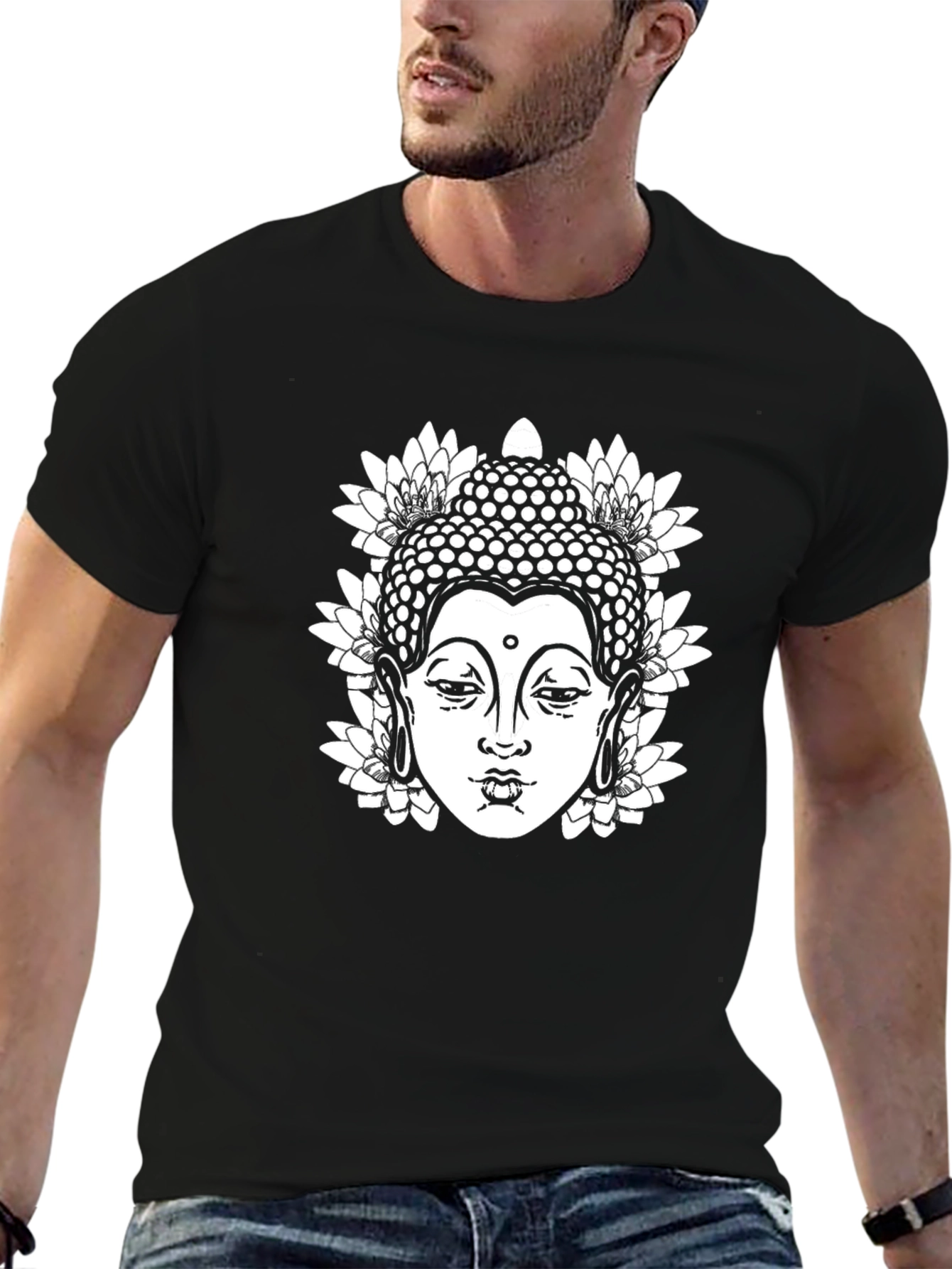 Black Buddha Lotus Graphic T-Shirt - Black view 6