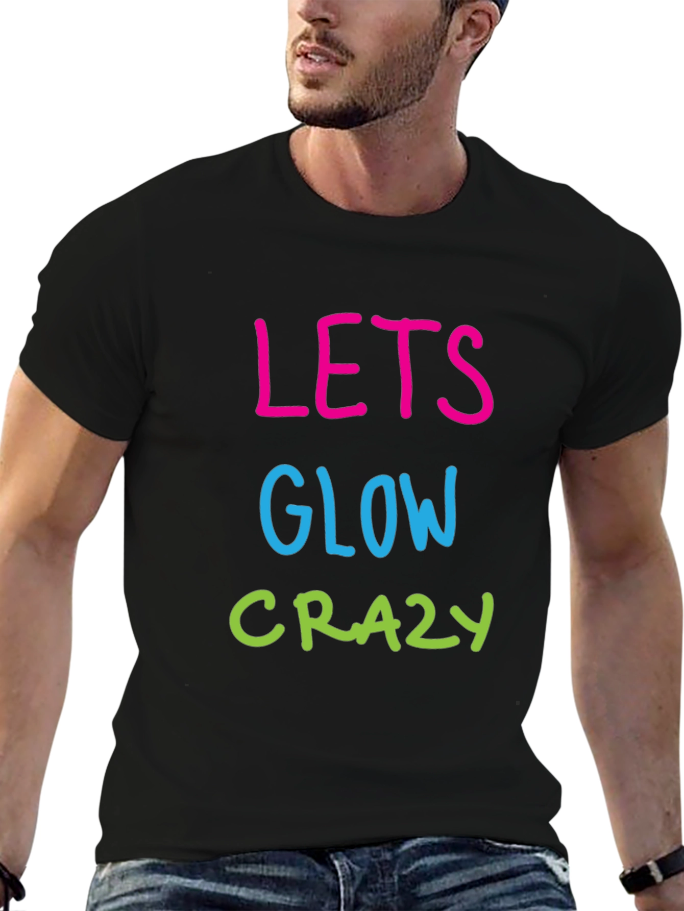 Black Lets Glow Crazy Graphic T-Shirt - Men's Black Tee view 6