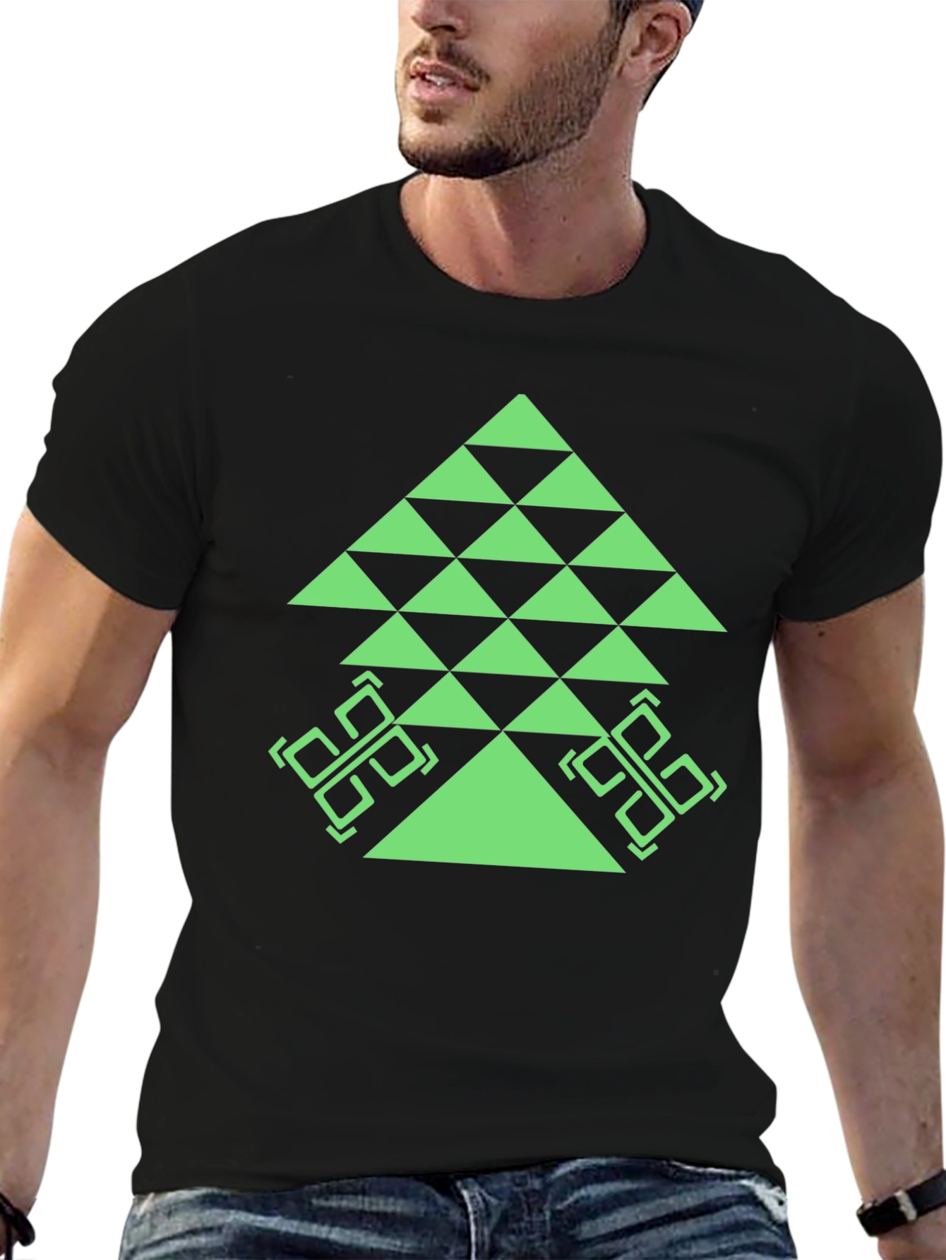 Black Geometric Tree Graphic Tee - Black Casual T-Shirt view 6