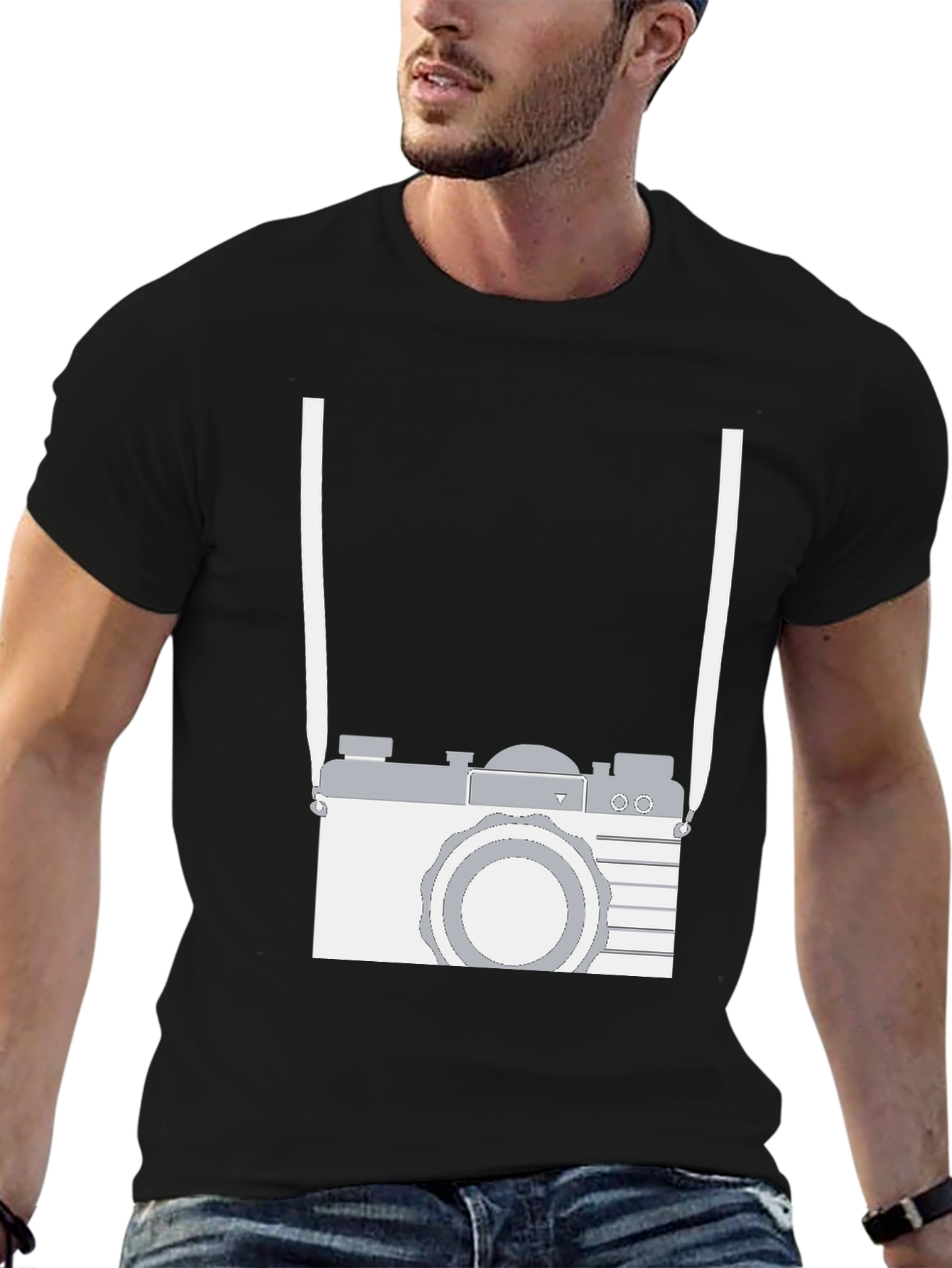 Black Retro Camera Graphic Tee - Black Cotton Casual Shirt view 6